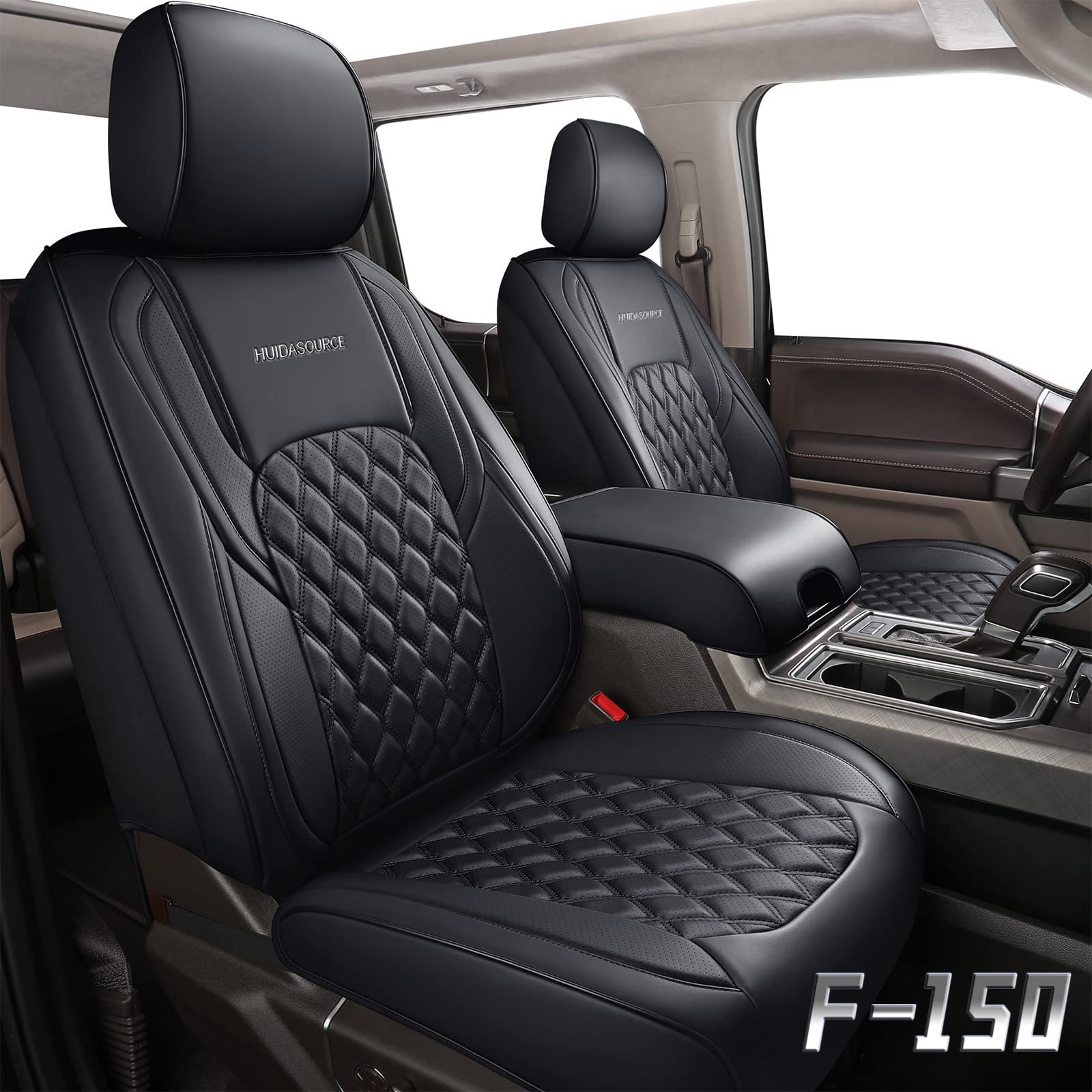 Huidasource Ford Seat Covers, Leather Pickup Seat Cushion Cover Fit for 2015-2024 Ford F150 SuperCrew & 2017-2024 F250 F350 F450