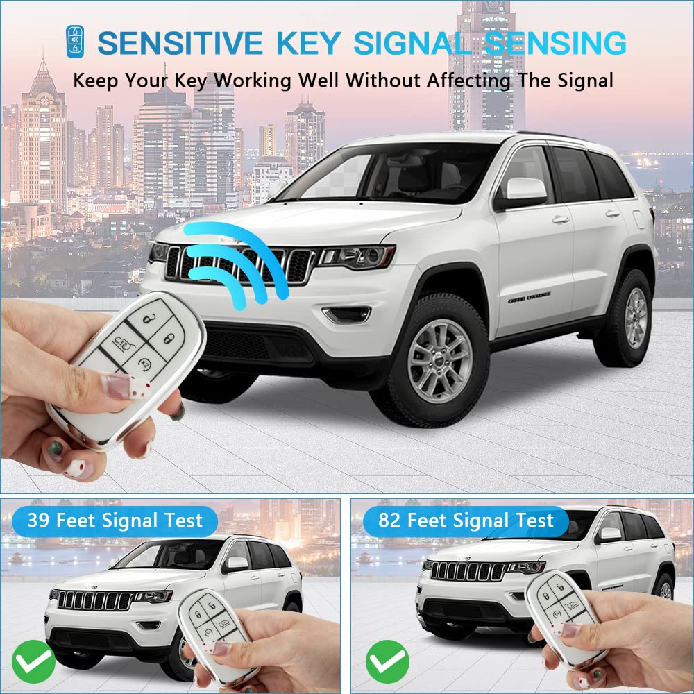 1797 For Jeep Dodge Key Fob Cover Challenger Charger Durango Journey Grand Cherokee Compass Renegade Car Remote Key Case Shell Protector 5 Button White Silver Tpu