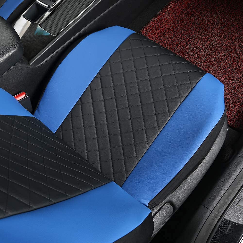 Giant Panda Front Car Seat Covers, Bucket Seat Covers, Leather High Back Auto Seat Covers For Cars, Trucks, Jeep, Van, Suv, Pickup, Airbag Compatible (Black + Blue)