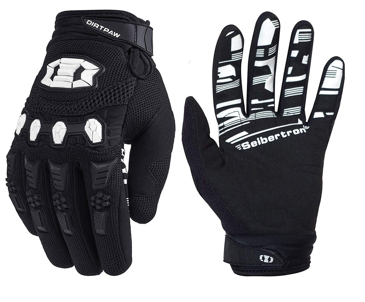 Seibertron Dirtpaw Unisex Mx Atv Mtb Racing Gloves - Full Finger Touchscreen Glove For Mountain Biking And Motocross Black L