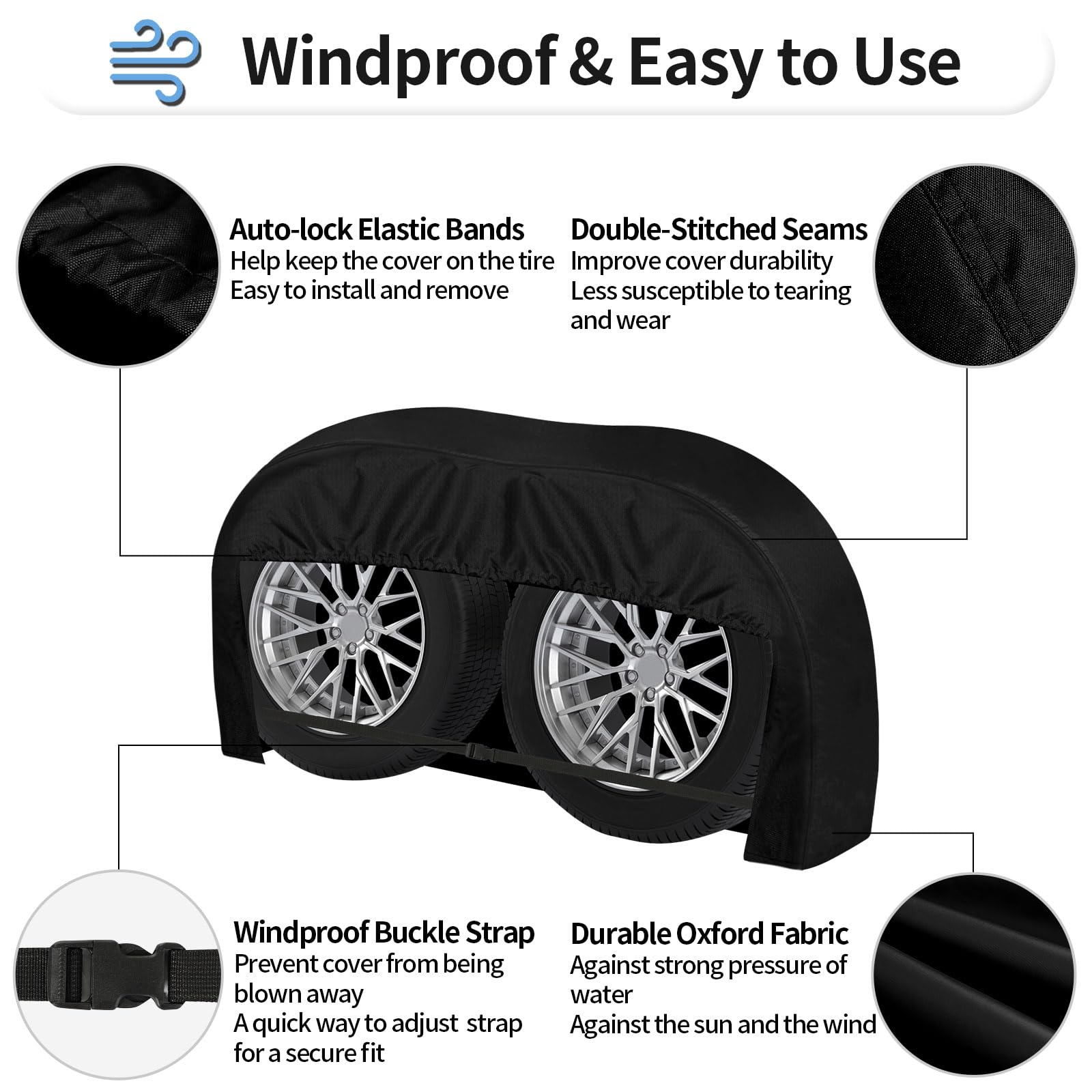 Outdoorlines Outdoor Waterproof Rv Tire Covers Dual Axle Cover - 2 Packs Rv Wheel Covers Fit 30''-33'' Diameter Double Wheels, A