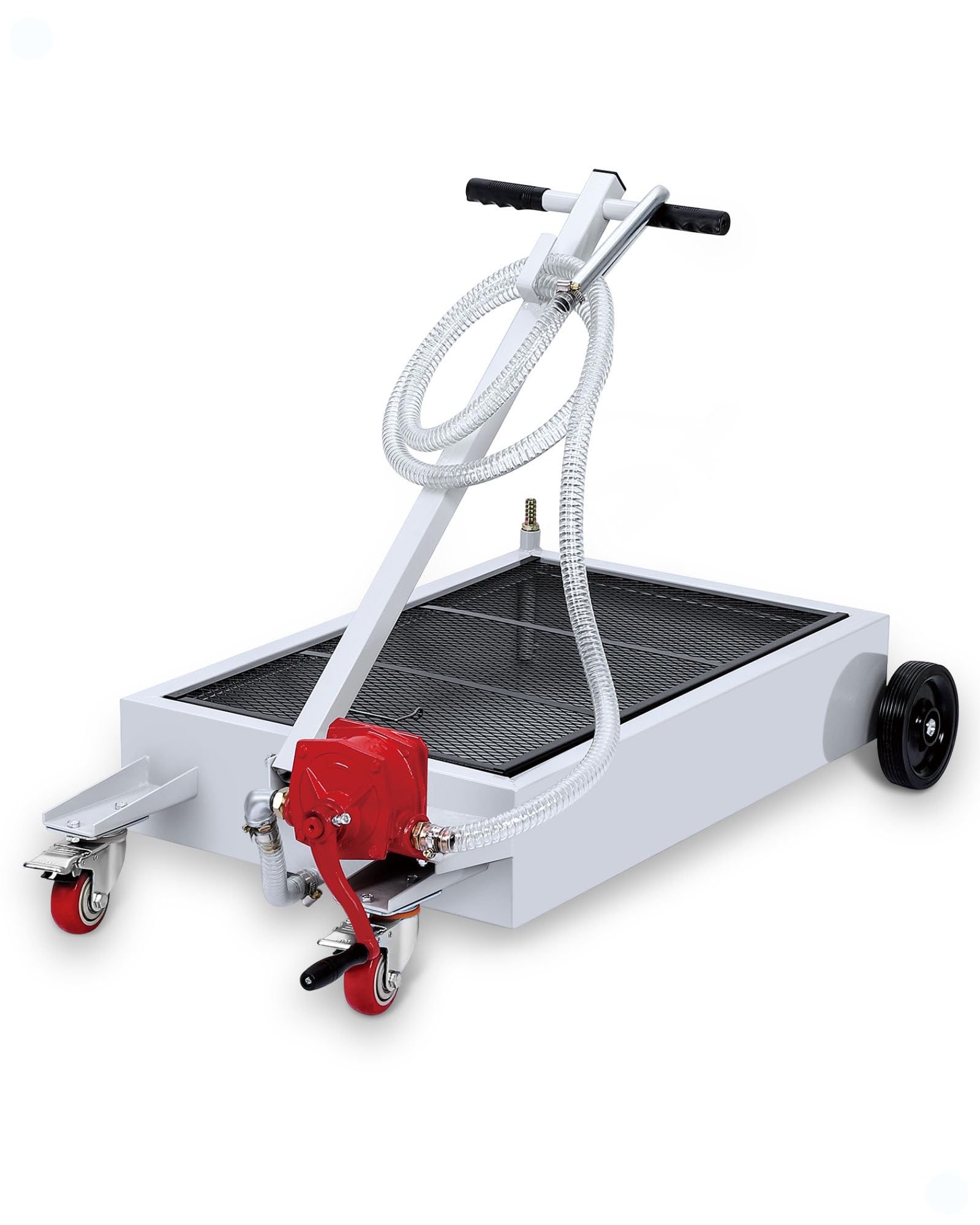 DEXSO 15 Gallon Oil Drain Pan with Hand Pump & 8 Ft Hose, Low Profile & T Folding Handle Oil Drain Cart for Truck Cars SUVs