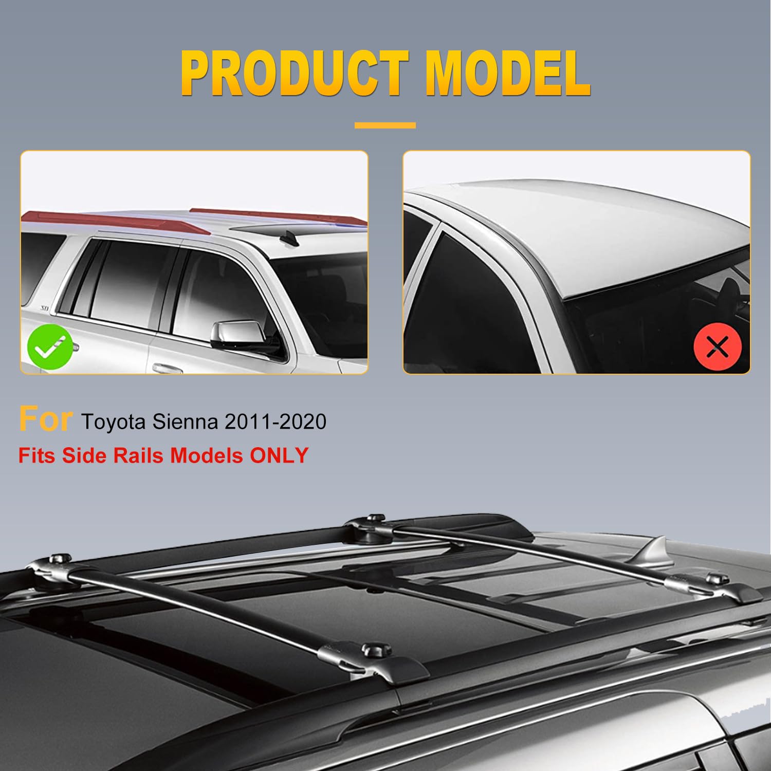 Ocpty Roof Rack Cargobar Carrier For Toyota For Sienna 2011-2020 Rooftop Luggage Crossbars - Fits Side Rails Models Only