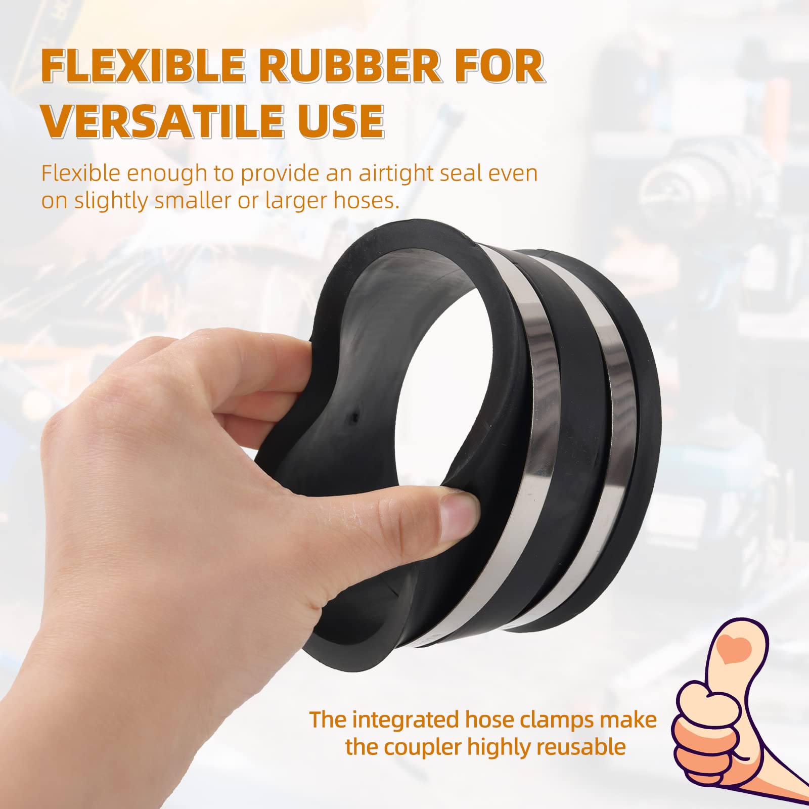 (2-Pack) 4 Inches Outer Diameter Flexible Hose Cuff Coupler With Integrated 2 Dust Collection Hose Clamps - Rubber Vacuum Hose C