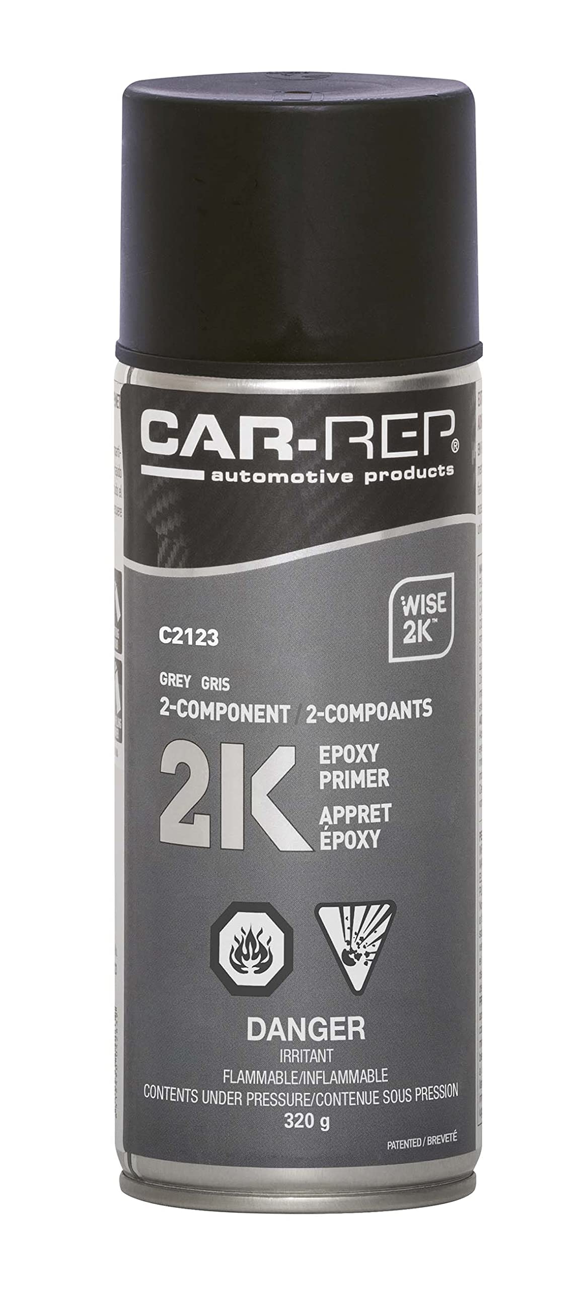Car-Rep® 2K Epoxy Primer With Wise 2K Technology, Suitable For All Kinds Of Metals, Carbon Fiber Substrates, Most Automotive Plastics, Grey, 11Oz Aerosol Can