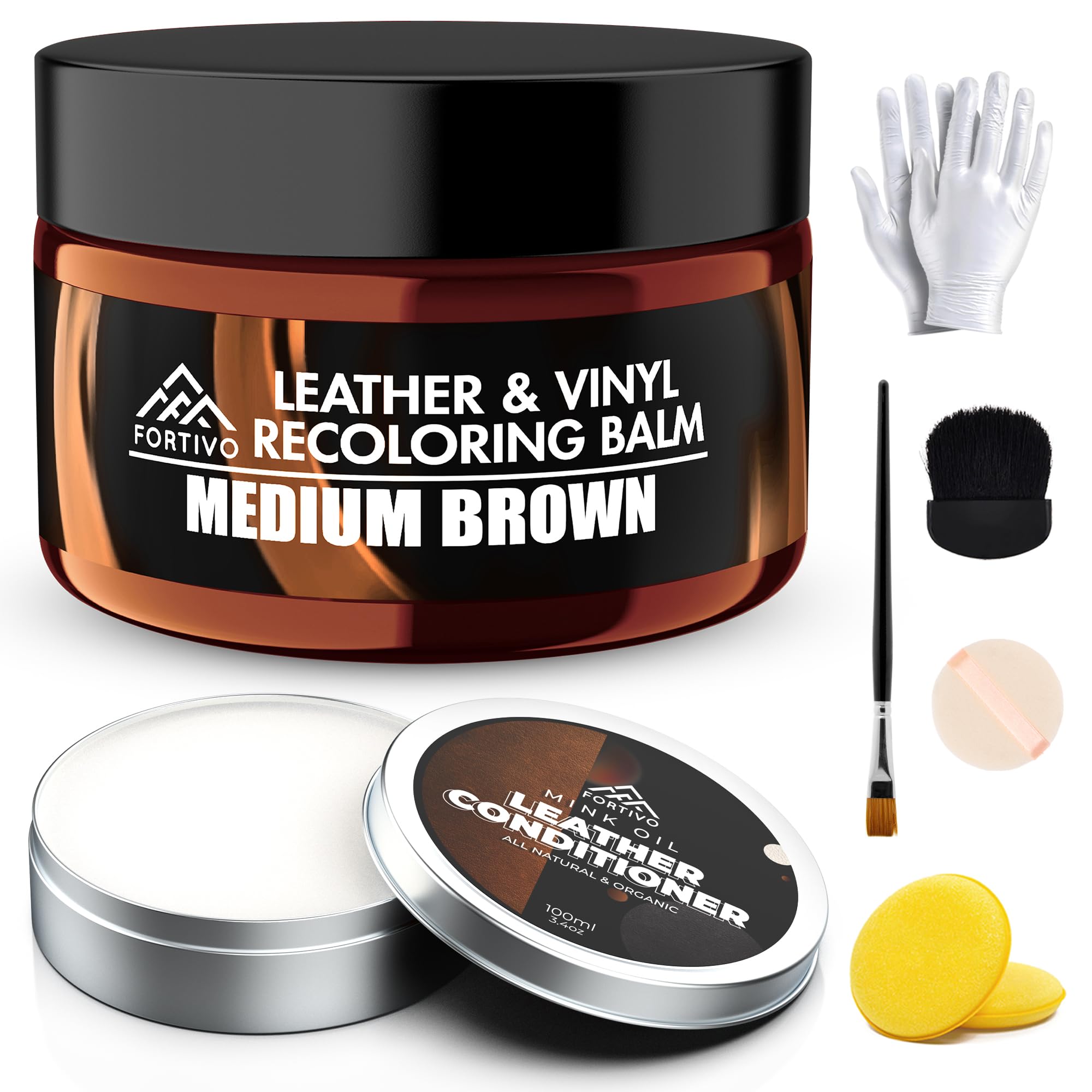 Fortivo Leather Recoloring Balm With Mink Oil, Couch Repair Kit, Leather Dye And Restorer For Furniture