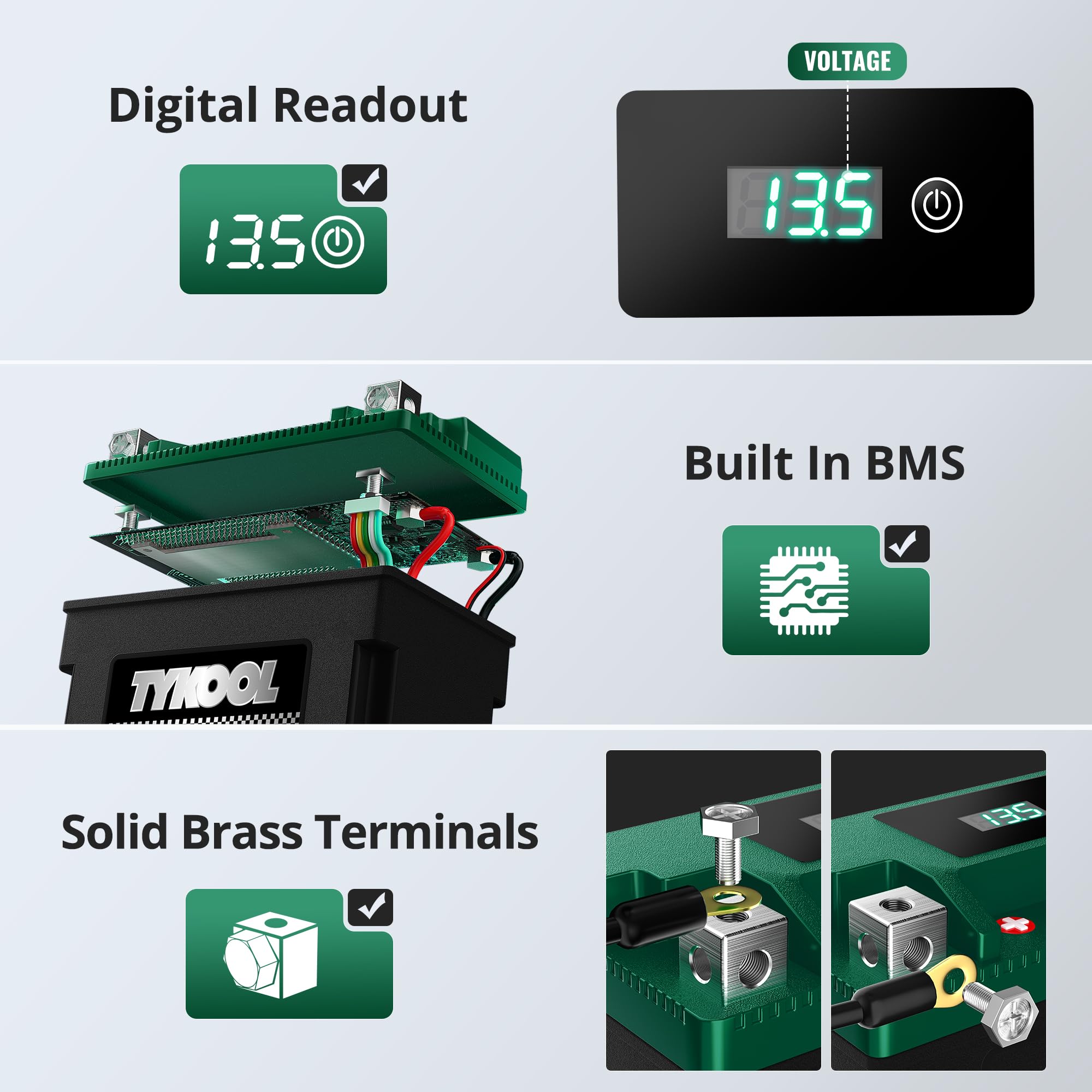 TYKOOL YTX14-BS-STD 400 CCA,Lithium LiFePO4 12v Motorcycle Battery,ATV Battery,2X Cranking Amps,Digital Readout for SOC,Comptita