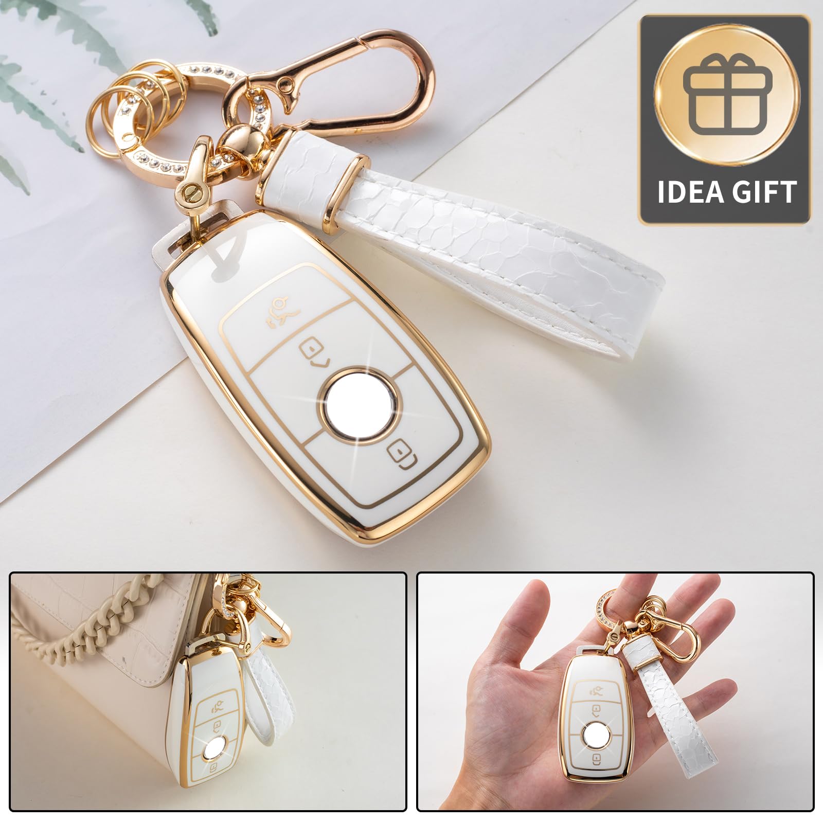 Cacarlike Key Fob Cover For Mercedes-Benz Mb 2017-2021 E/S-Class, 2019-2021 A/C/G-Class & Smart Key Protector