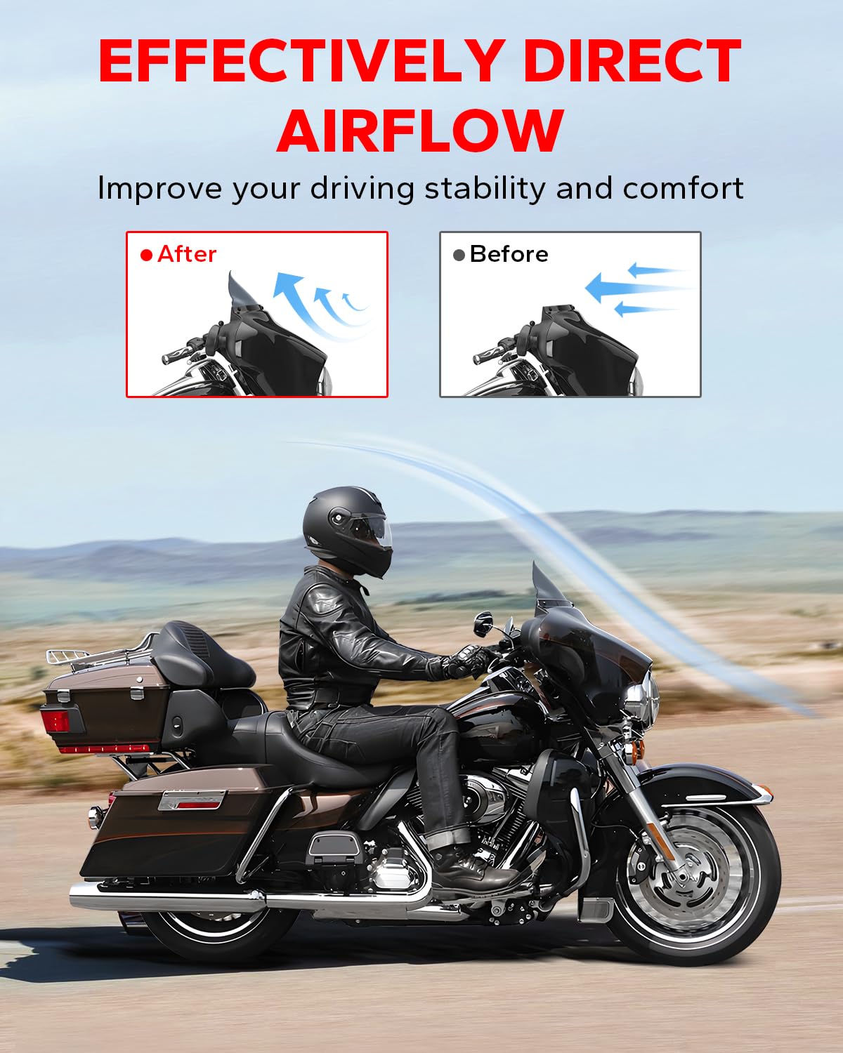 Amazicha 7 Smoke Wave Windshield Windscreen Compatible For 2014-2024 Harley Davidson Touring Street Glide/Electra Glide/Ultra Limited/Tri Glide Flht Flhx Flhxs Flhtk (Tint)