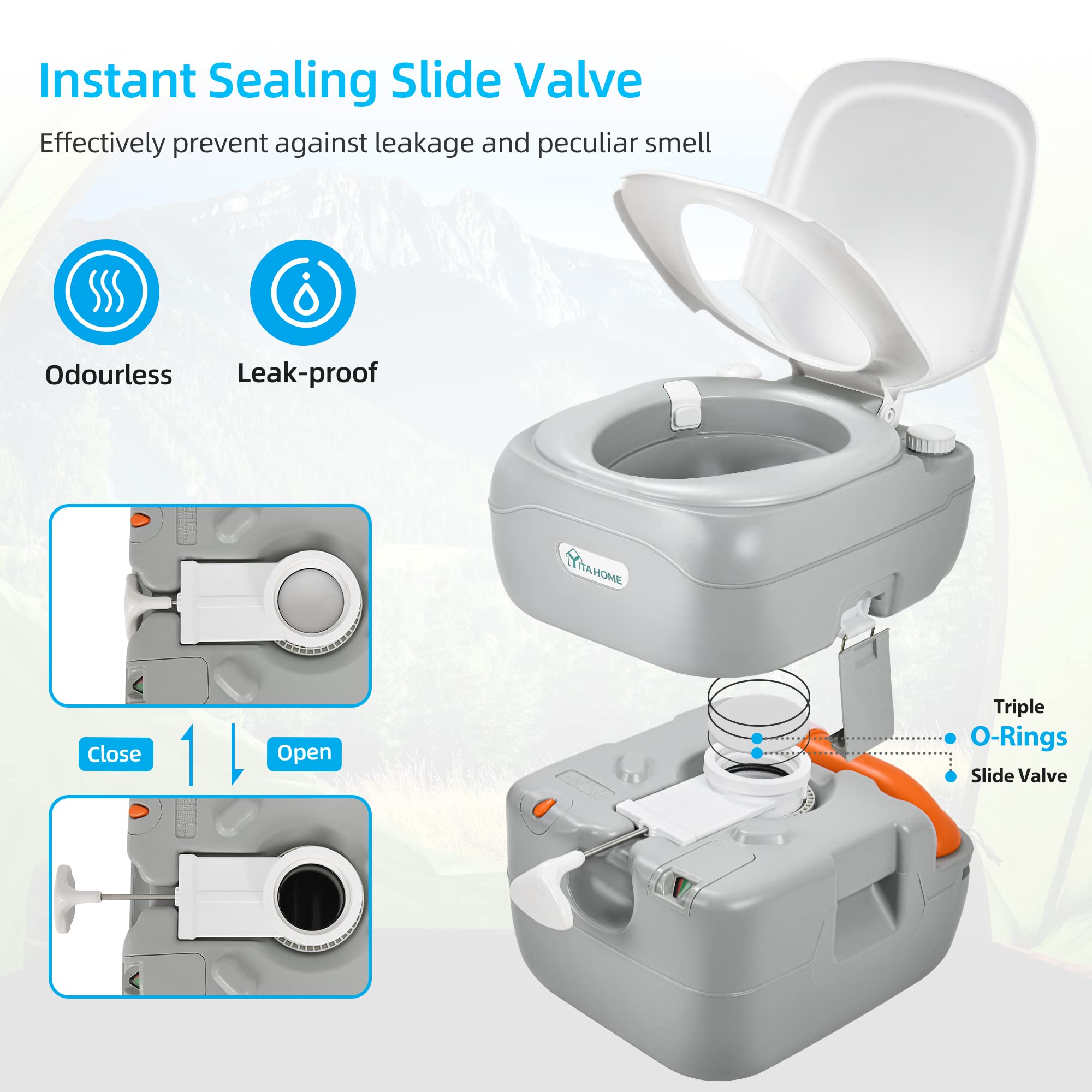 Yitahome Portable Toilet Camping Porta Potty 5.8 Gallon With Carry Bag And Hand Sprayer, Leak-Proof Indoor Outdoor Toilet With L