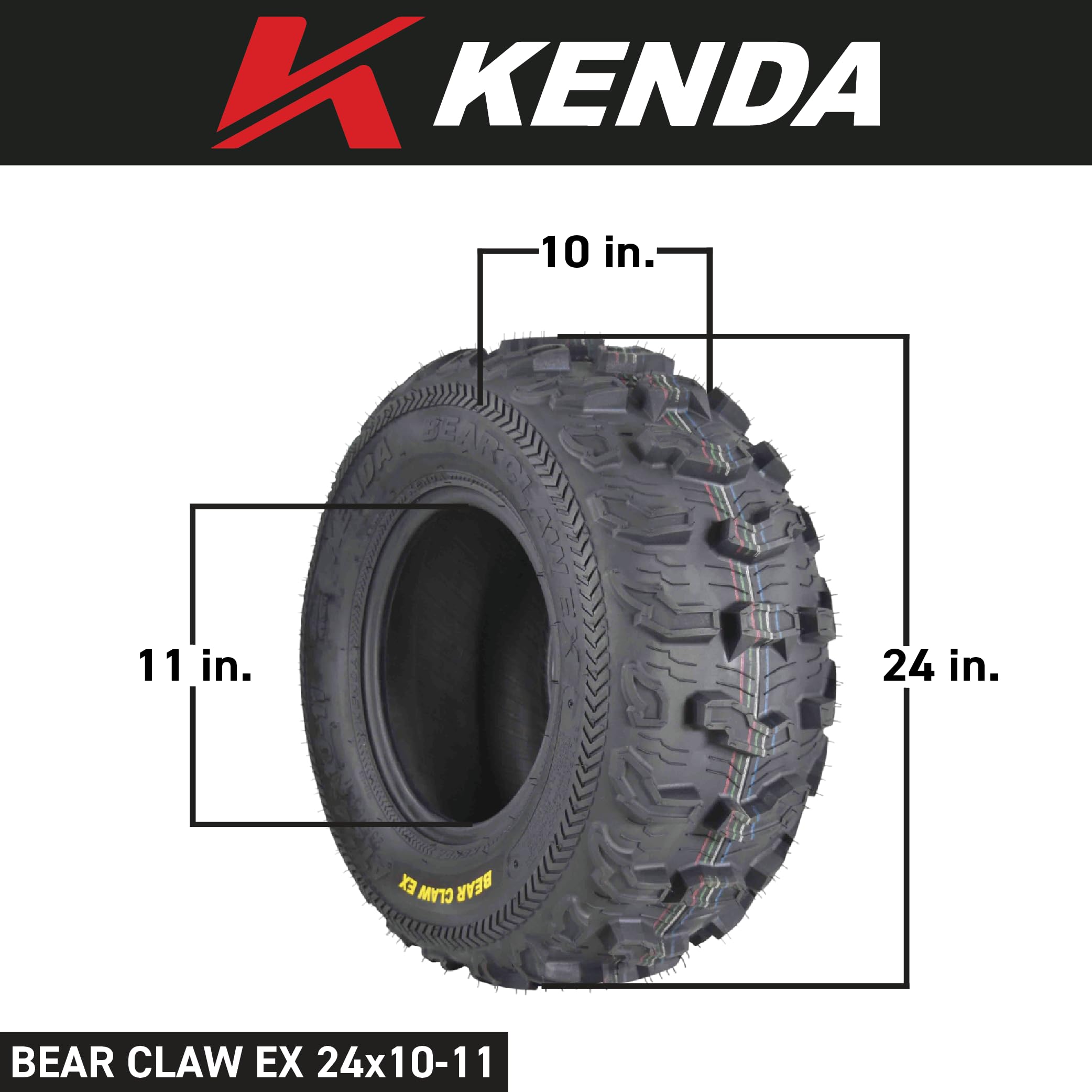 Kenda Bearclaw Ex K573-24X10-11 Rear Tires For All Terrain (Atv), Utv, And Side By Side (Sxs) Vehicles - 6-Ply - Bear Claw Ex 24