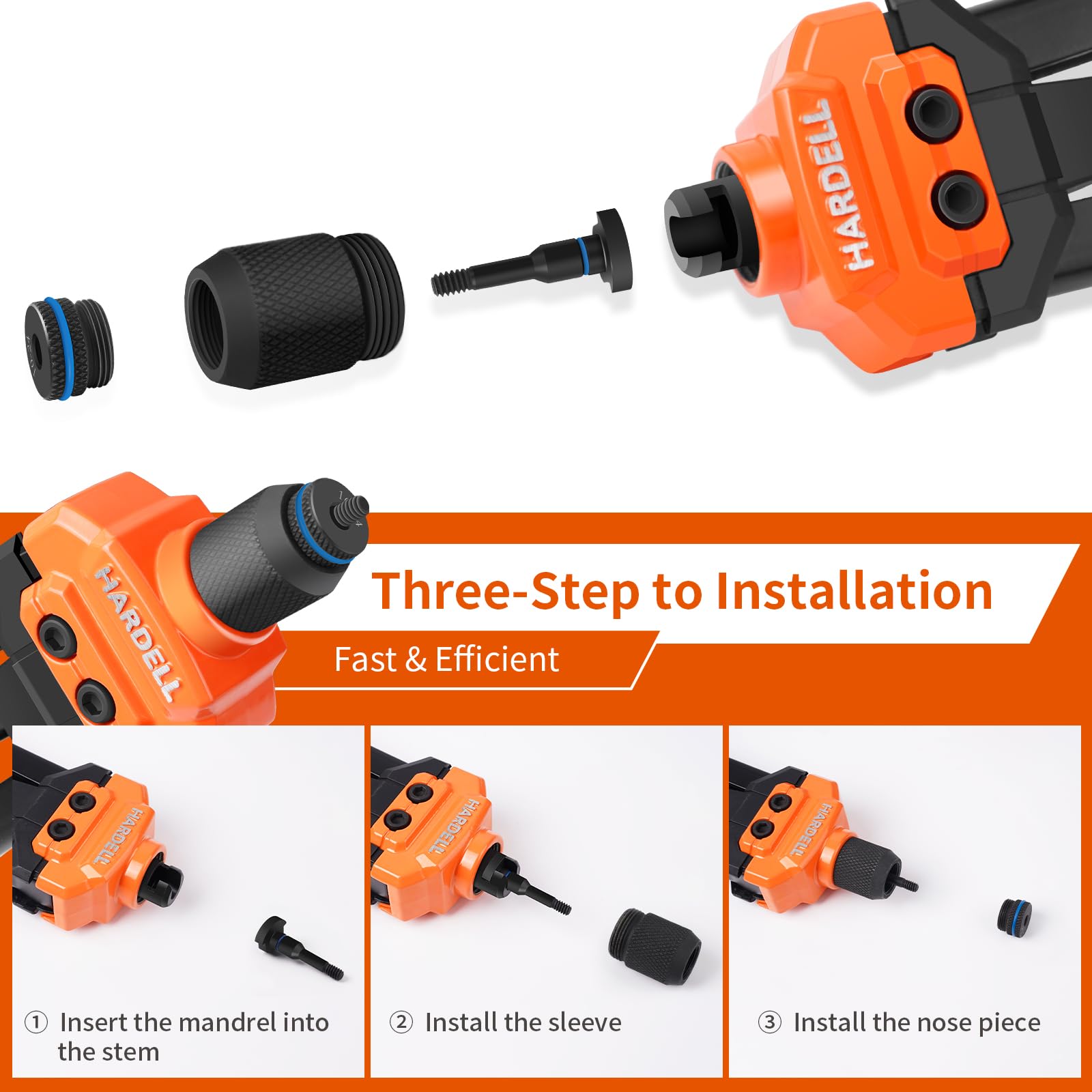 Hardell Rivet Nut Tool, 14'' Rivnut Tool With 100 Pcs Rivet Nuts And 7 Metric & Inch Mandrels M6 M8 M10, 1/4-20, 5/16-18, 3/8-16