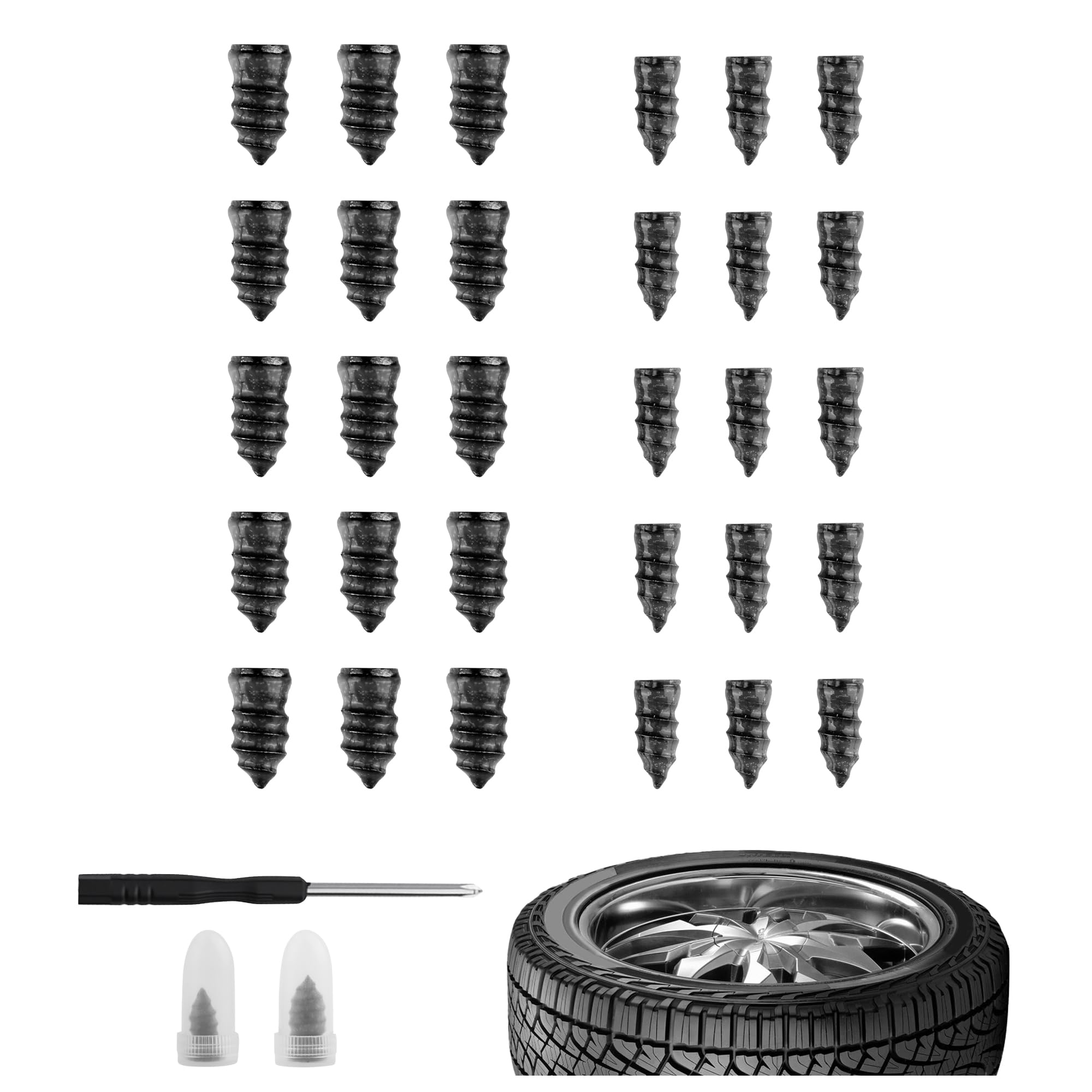 carleef 30PCS Tire Repair Rubber Nail,Vacuum Tire Repair Screws for Quick Fixes,Self-Service Tires Repairs Kit Screw in Tires Pl