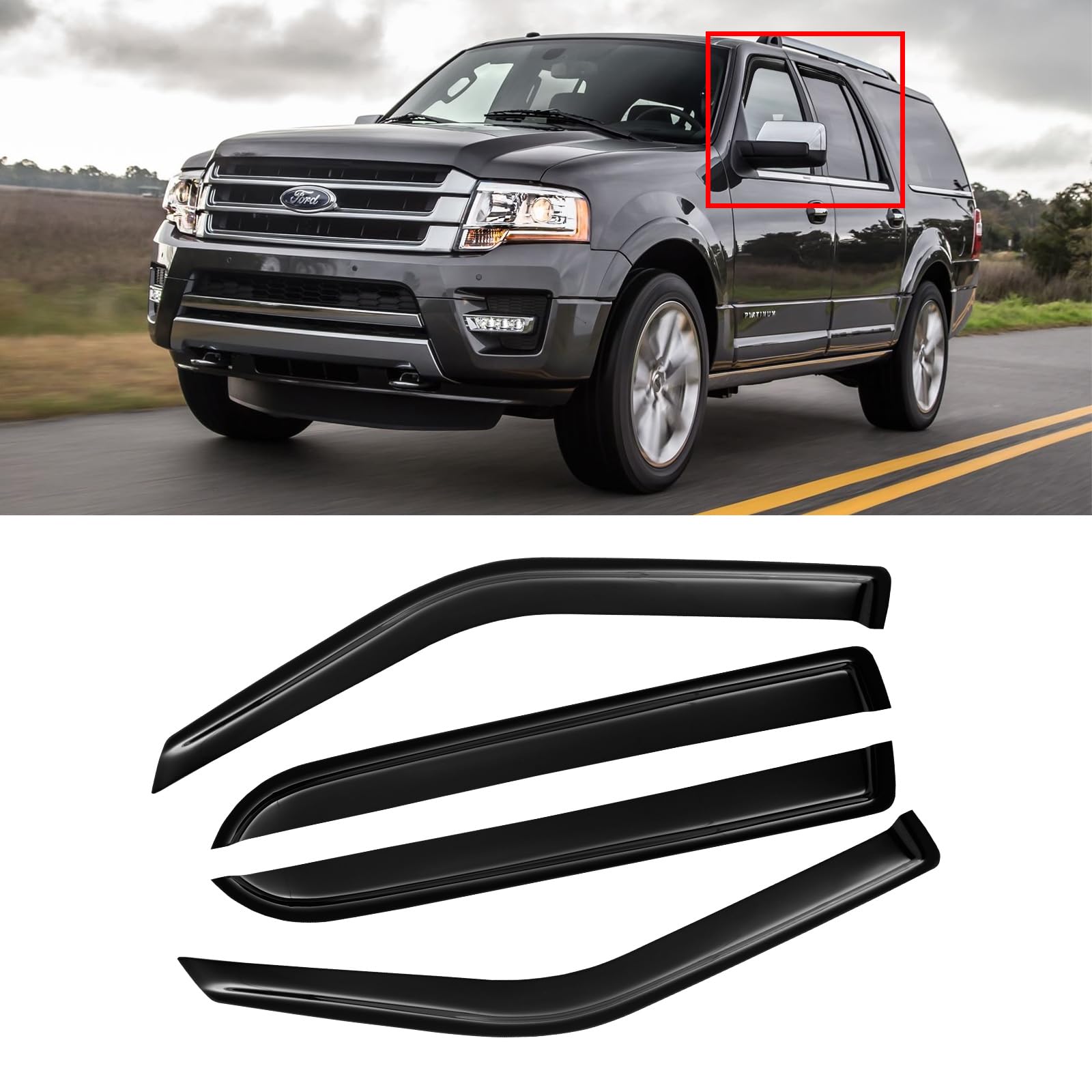 Cmvt Auto Window Visors For 1997-2017 Ford Expedition, Rain Guards Shield Vent Shade Deflector Dark Smoke For 2007-2017 Expediti