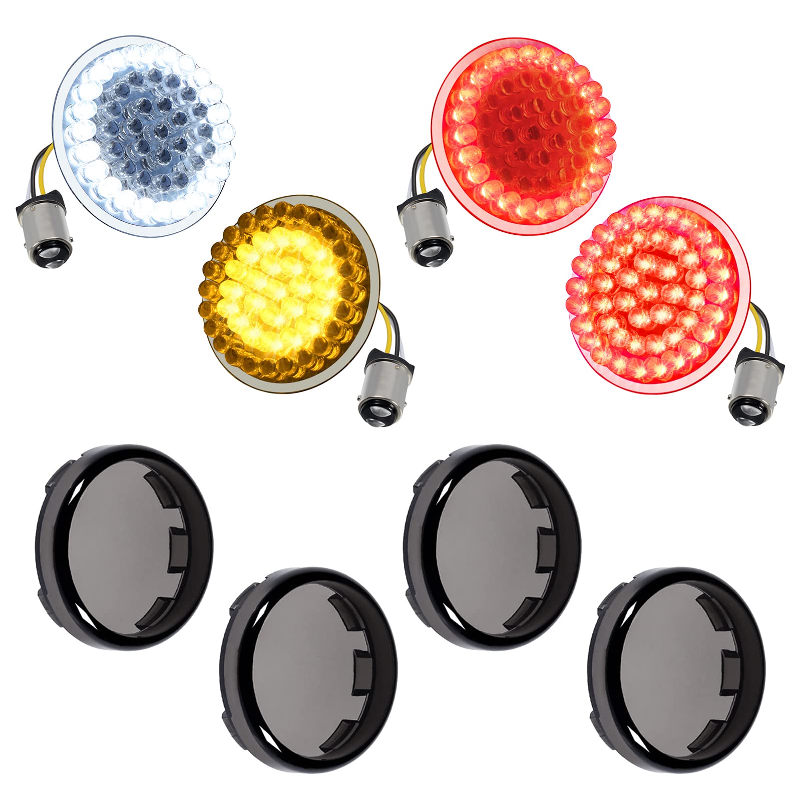 Amazicha 1157 LED Motorcycle Turn Signals 2'' Bullet Front Rear Turn Signals Lens Covers Kit Compatible for 1986-2024 Harley Tou