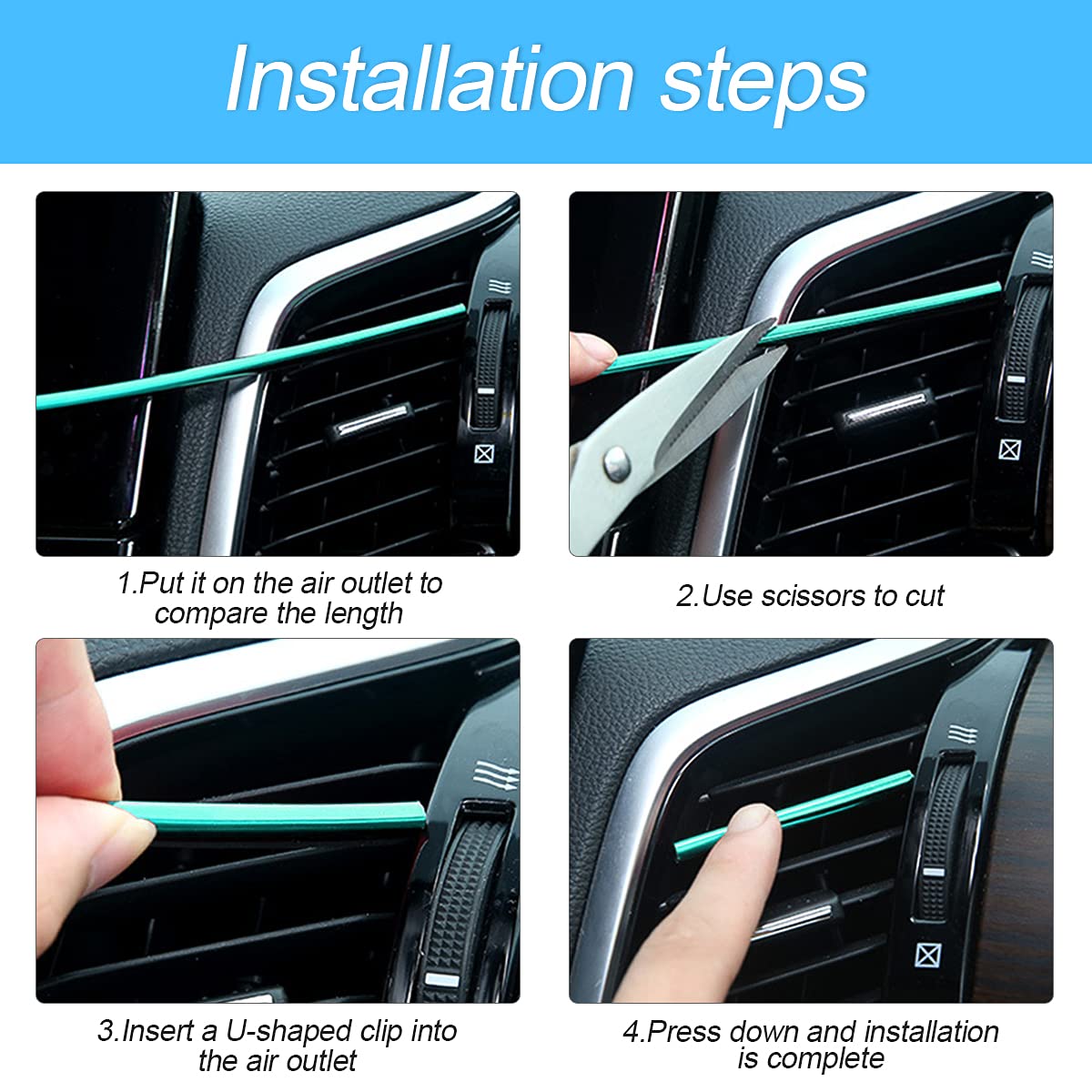 Car Air Conditioner Decoration Strip For Vent Outlet, 20 Pieces Universal Waterproof Bendable Air Vent Outlet Trim Decoration, Suitable For Most Air Vent Outlet, Car Interior Accessories (Blue)