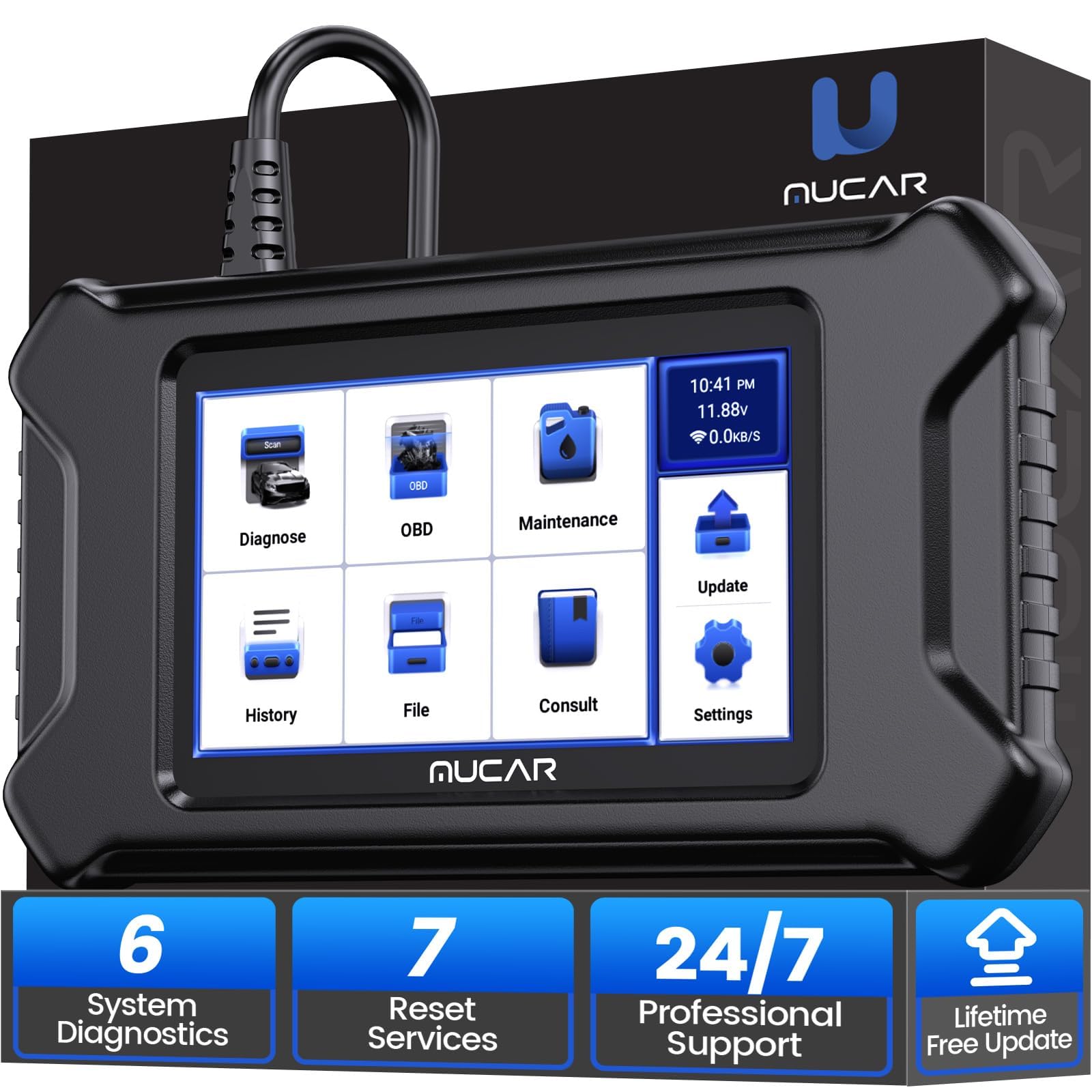 MUCAR CS6 OBD2 Scanner Diagnostic Tool, Engine Transmission BCM Car Scanner, ABS Code Reader, SRS TPMS Scan Tool, 7 Reset Servic