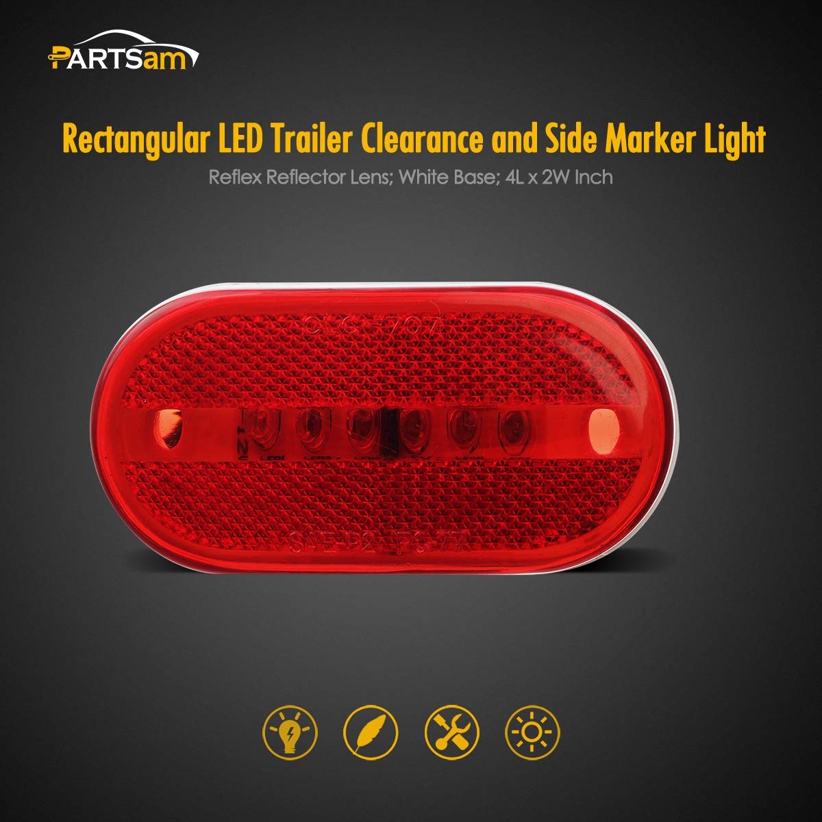 Partsam 5Pcs 12V 4 Inch Oblong Red Side Marker Clearance Lights 6 Diodes With Reflex Lens [Dot Certified] Surface Mount 2X4 Rect