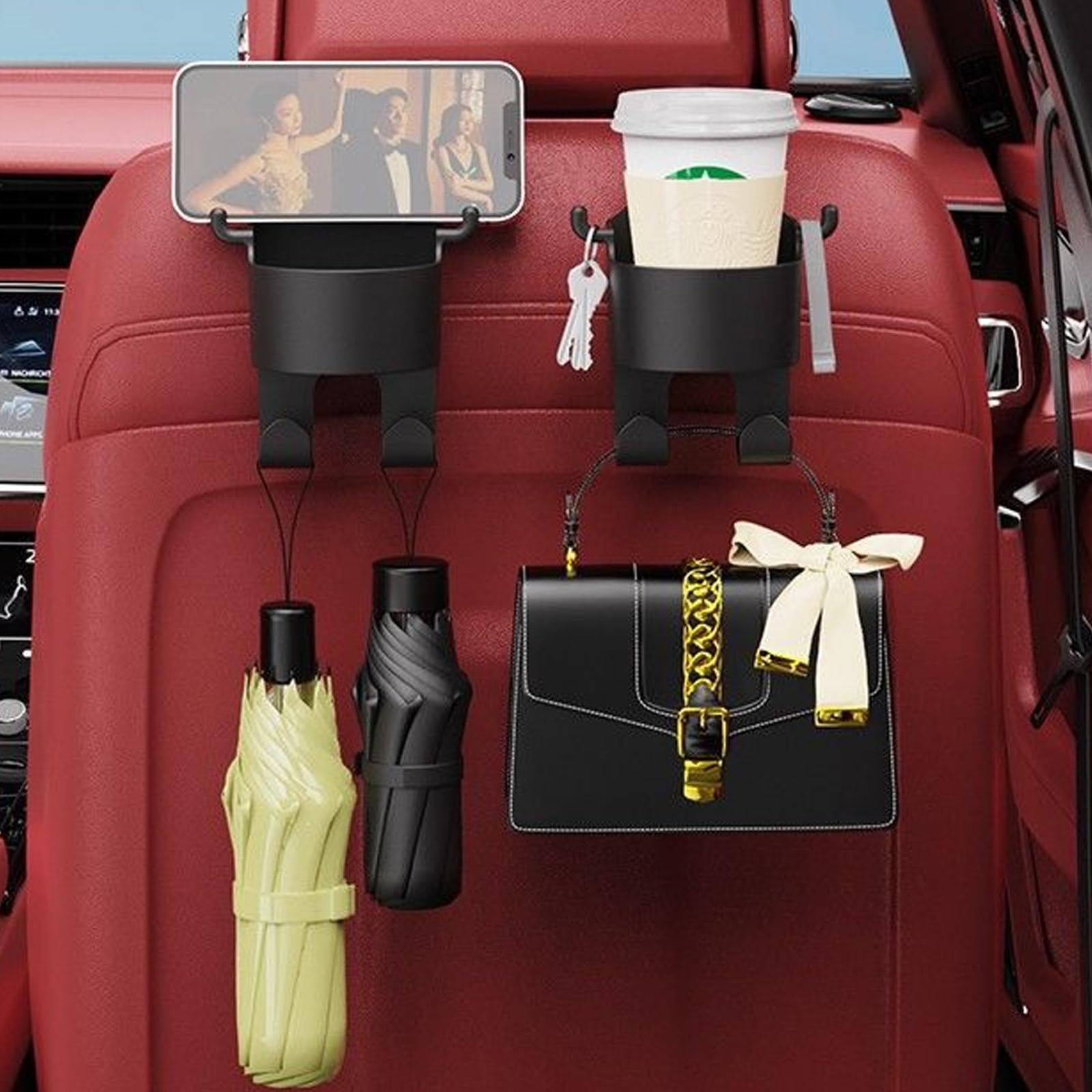 XINYIELE Multifunctional Car Seat Back Hook & Cup Holder, 3 in 1 Backseat Organizer (Type-A 6PCS)