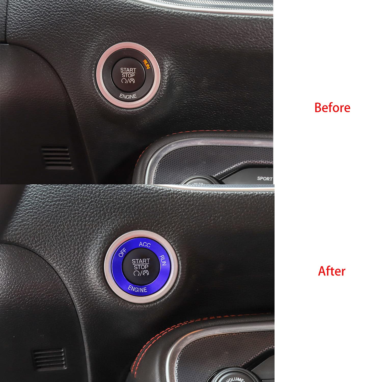 Keptrim For Challenger Charger Engine Start Stop Trim For 2010-2020 Dodge Challenger/Charger Ram, For 2014 Durango, Blue Aluminum Alloy 1Pc