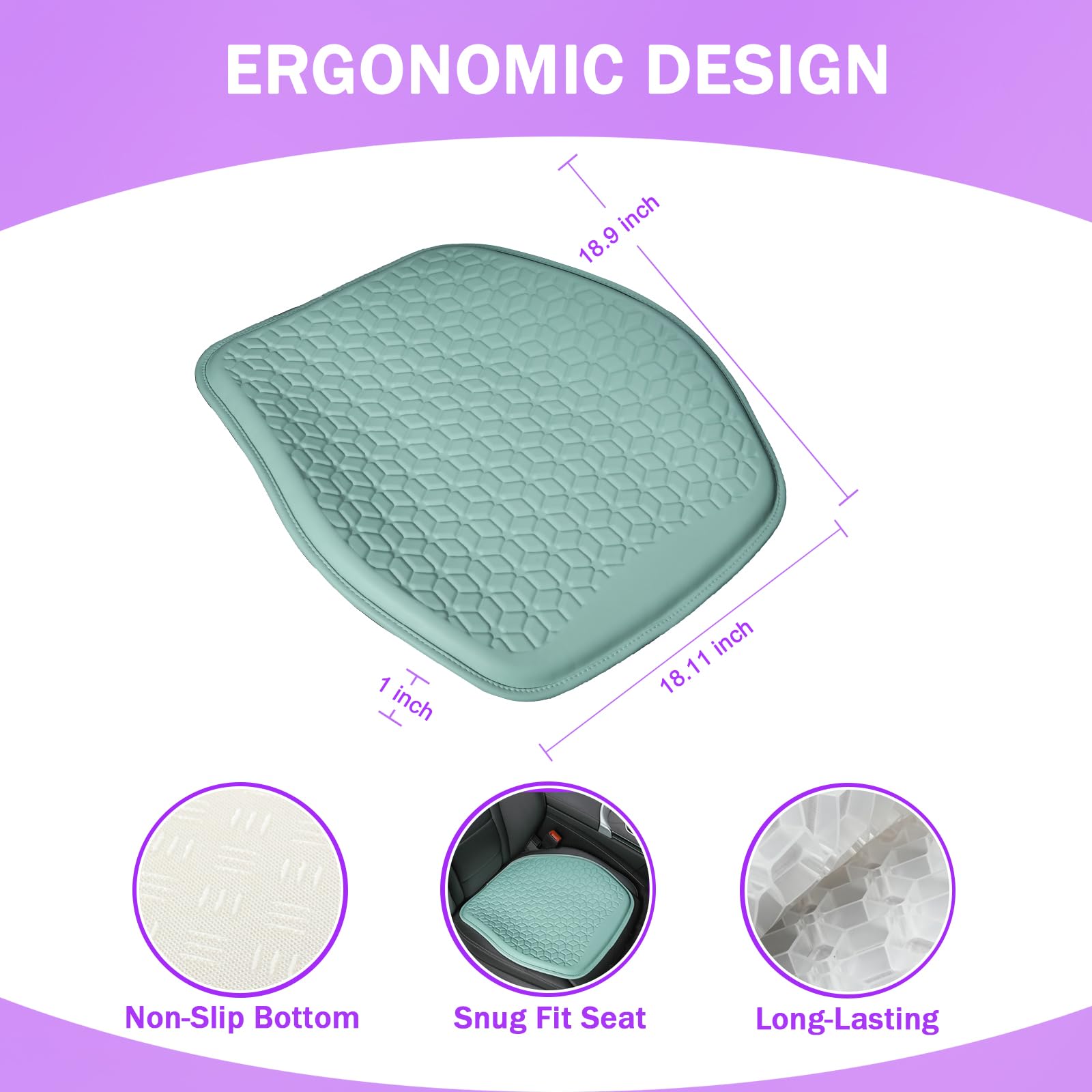 Binsheo Gel Seat Cushion For Car Seat, Office Chair, Wheelchair, Golf Cart - Non-Slip Car Seat Cushions With 1 Inch Gel - Sciati