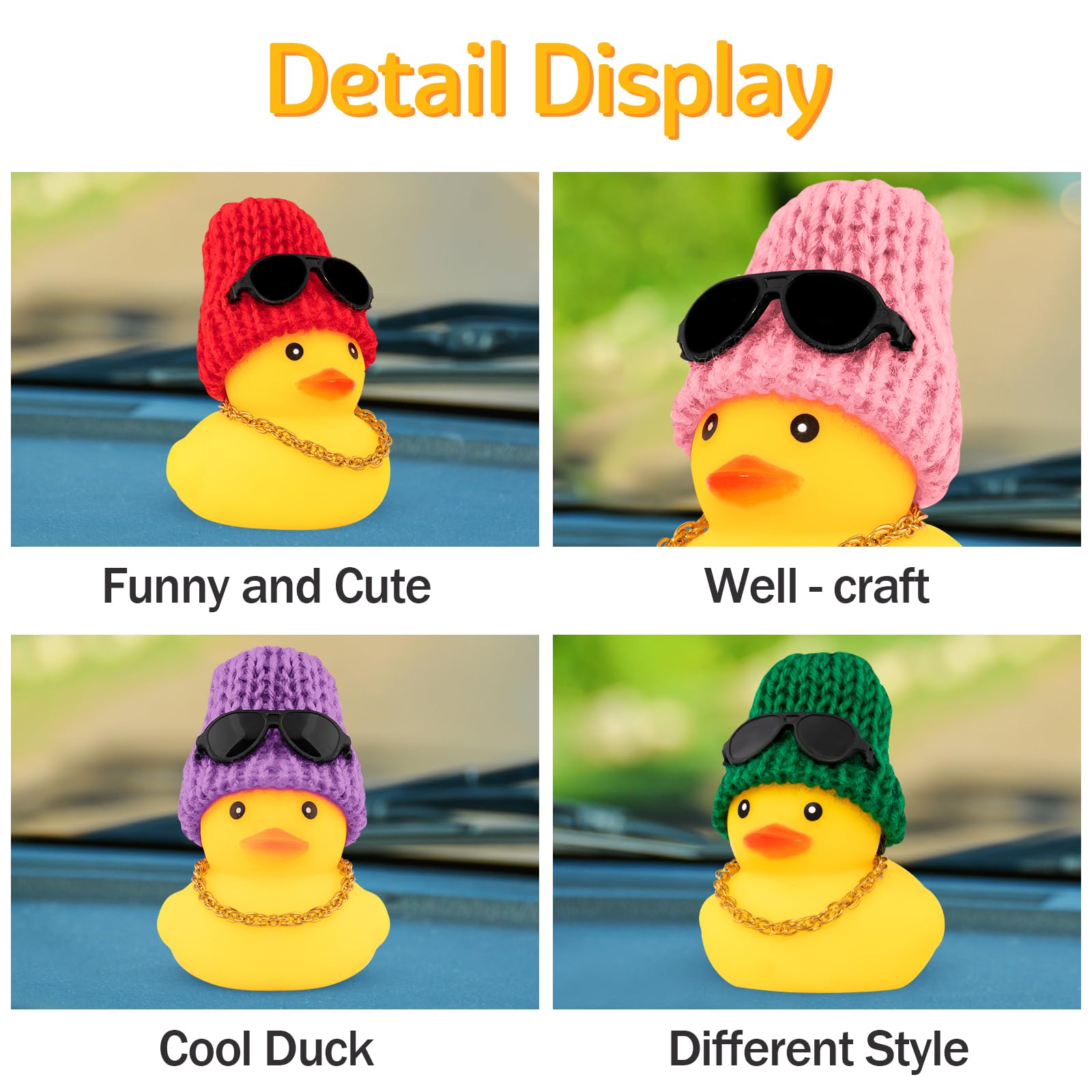 Wonuu Rubber Duck Car Ornaments Yellow Duck Car Dashboard Decorations With Propeller Helmet For Christmas Decor And Home Decorations For Adults (U-Red)