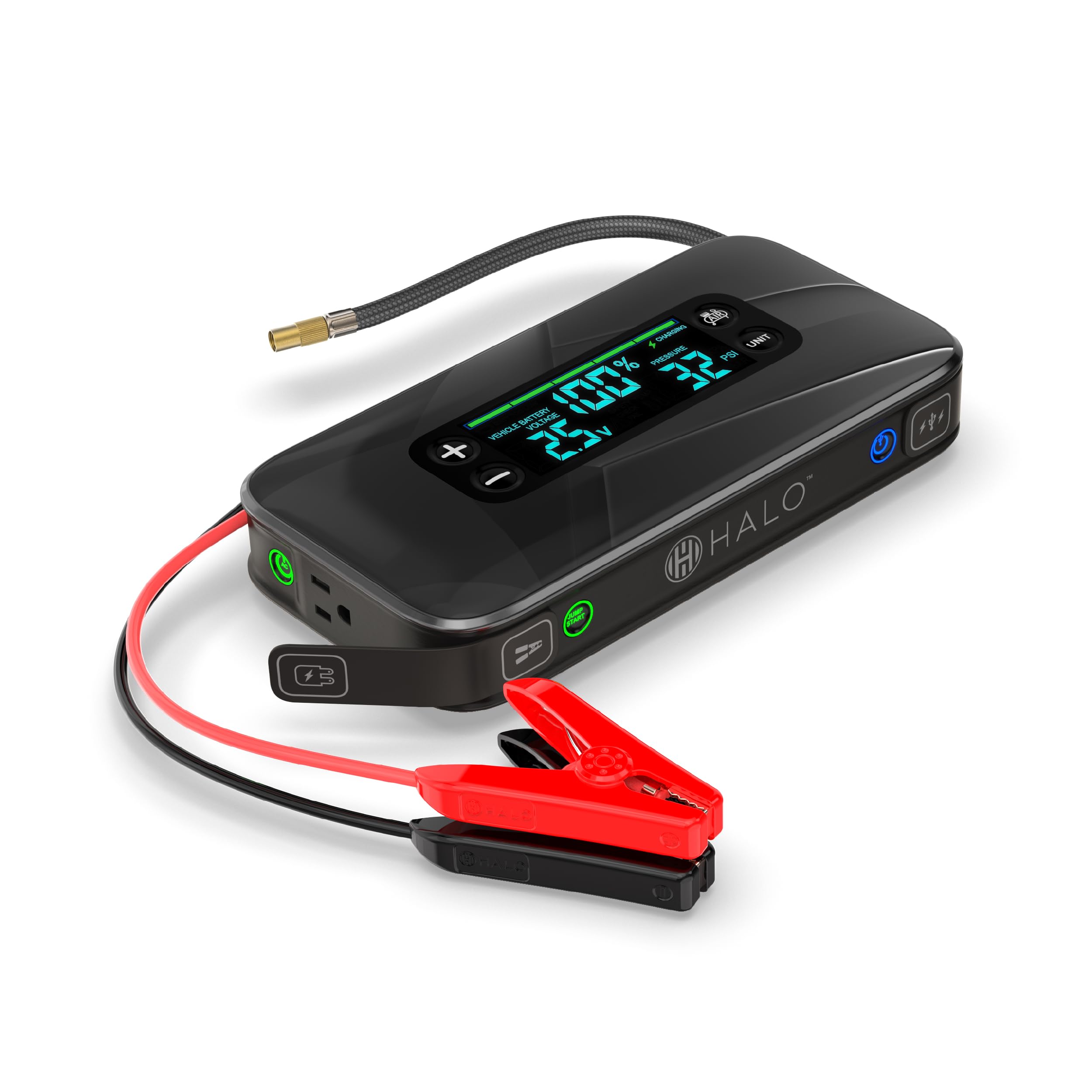 Halo Bolt Ultimate 3 Portable Car Battery Jump Starter | 130 PSI Air Compressor, 55.5Wh USB Power Bank, Large Display, Emergency