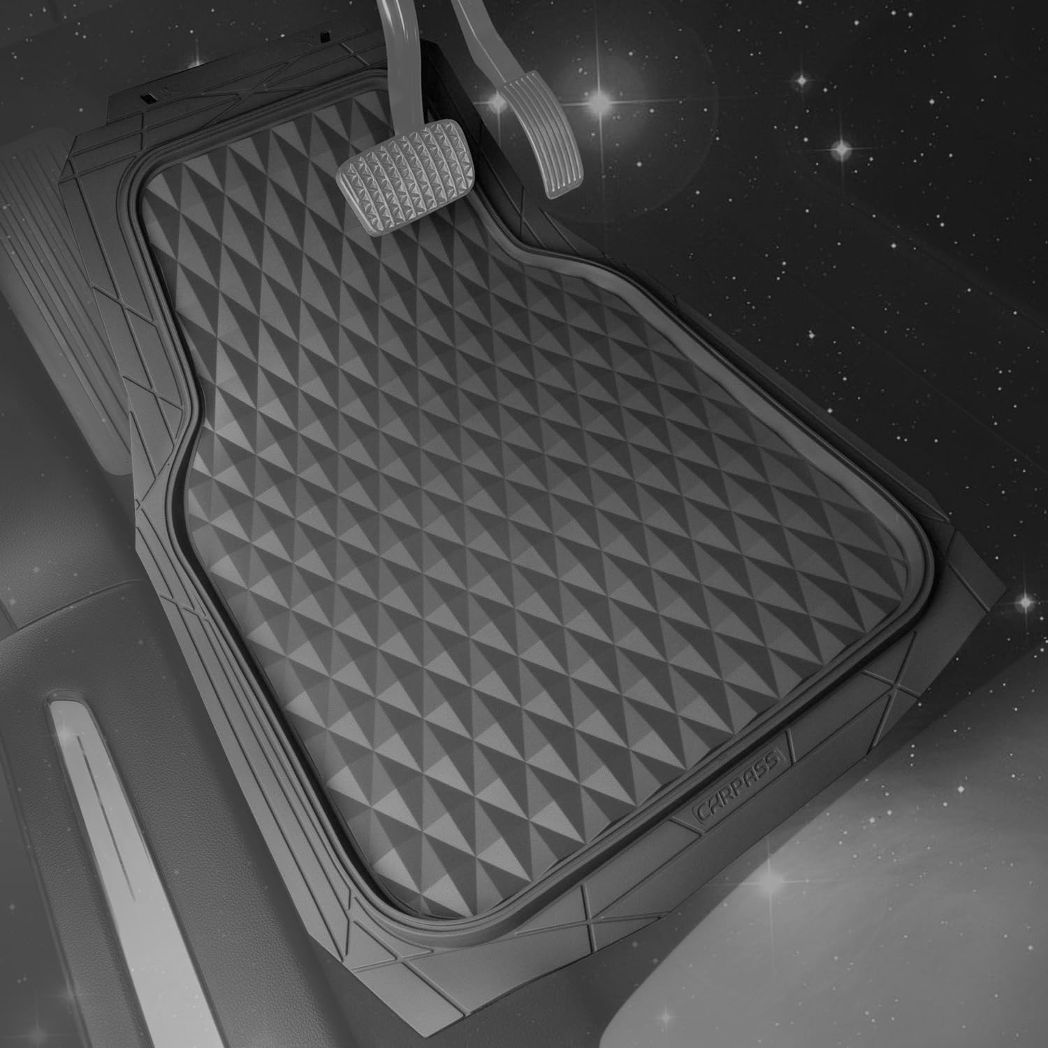 Car Pass Heavy Duty Rubber Gray Car Floor Mats & Cargo Liners, Deep Dish All-Weather Trunk Mats Durable Anti-Slip 3D Rhombus Wat