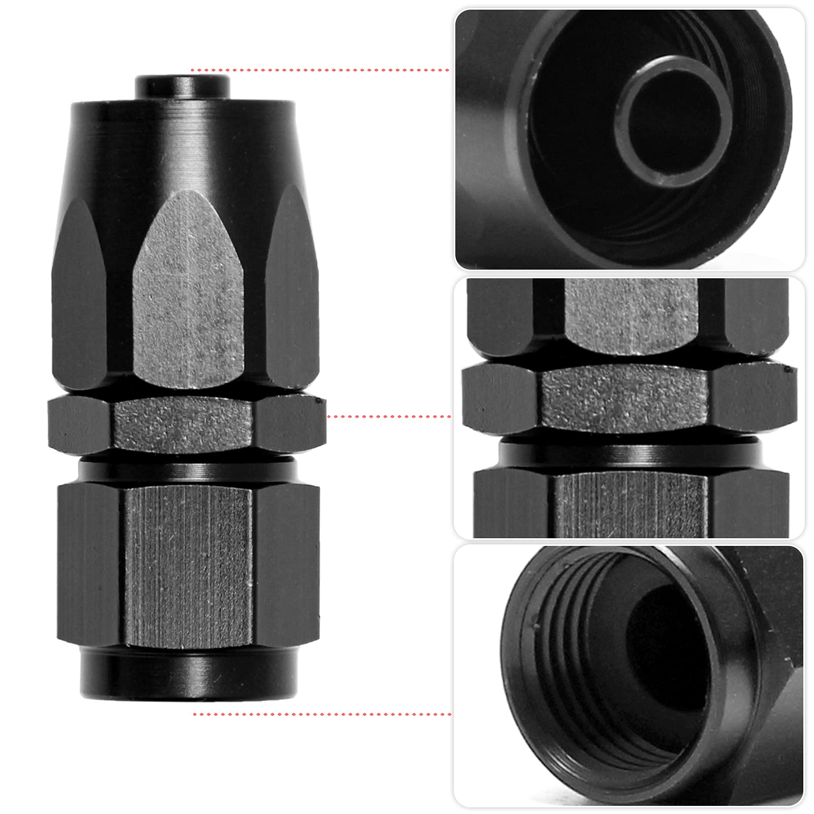 Shineyoo 6An Straight End Fitting 4 Pcs For Braided Fuel Oil Gas Line Hose End 6 An Fittings Aluminum Black