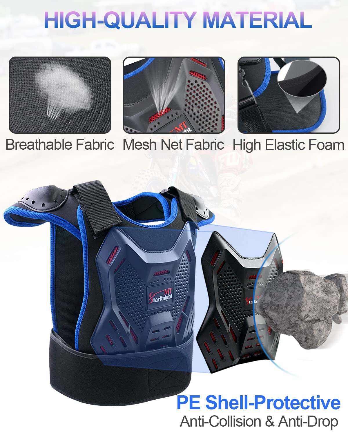 Starknightmt Kids Motorcycle Armor Suit Dirt Bike Gear, Youth Motocross Riding Protector With Knee Elbow Arm Shoulder Protection Pad For Cycling Off-Road Riding Skiing Skating (Blue)