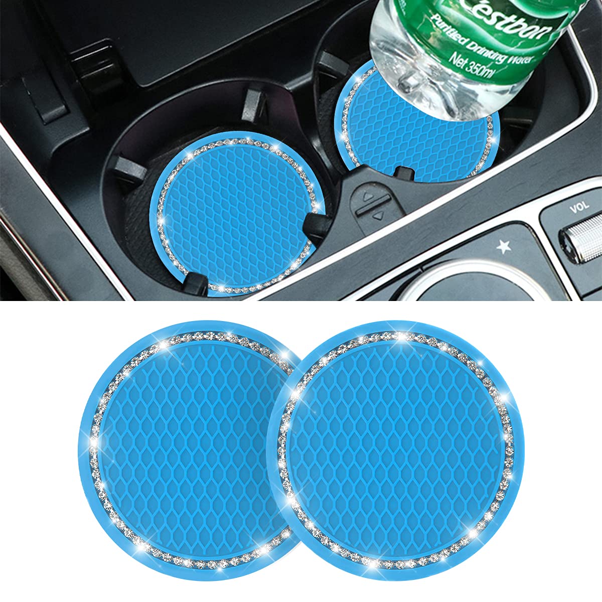 Car Bling Cup Holder Coaster, 2 Pack 2.75 Inch Crystal Rhinestone Car Cup Holder Insert Coaster,Universal For Cars, Vehicles, Suvs, Car Interior Accessories For Women And Men (Blue)