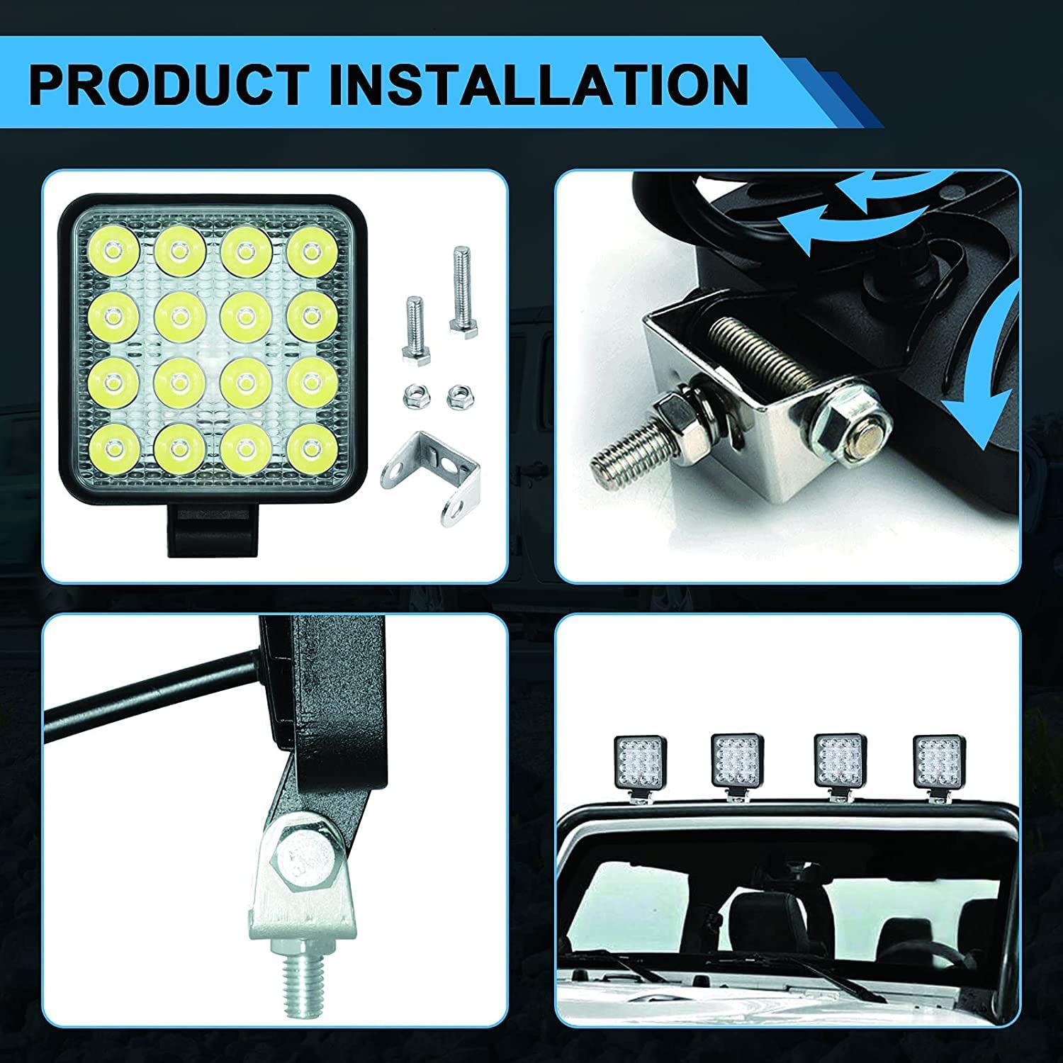 Antom 12V Led Flood Tractor Work Reserve Lights, 57W Backup Driving Lights For Tow Trucks, Tractor, Trailer Cargo, Skid Steer, Forklift, Kayak (10Pcs Square)