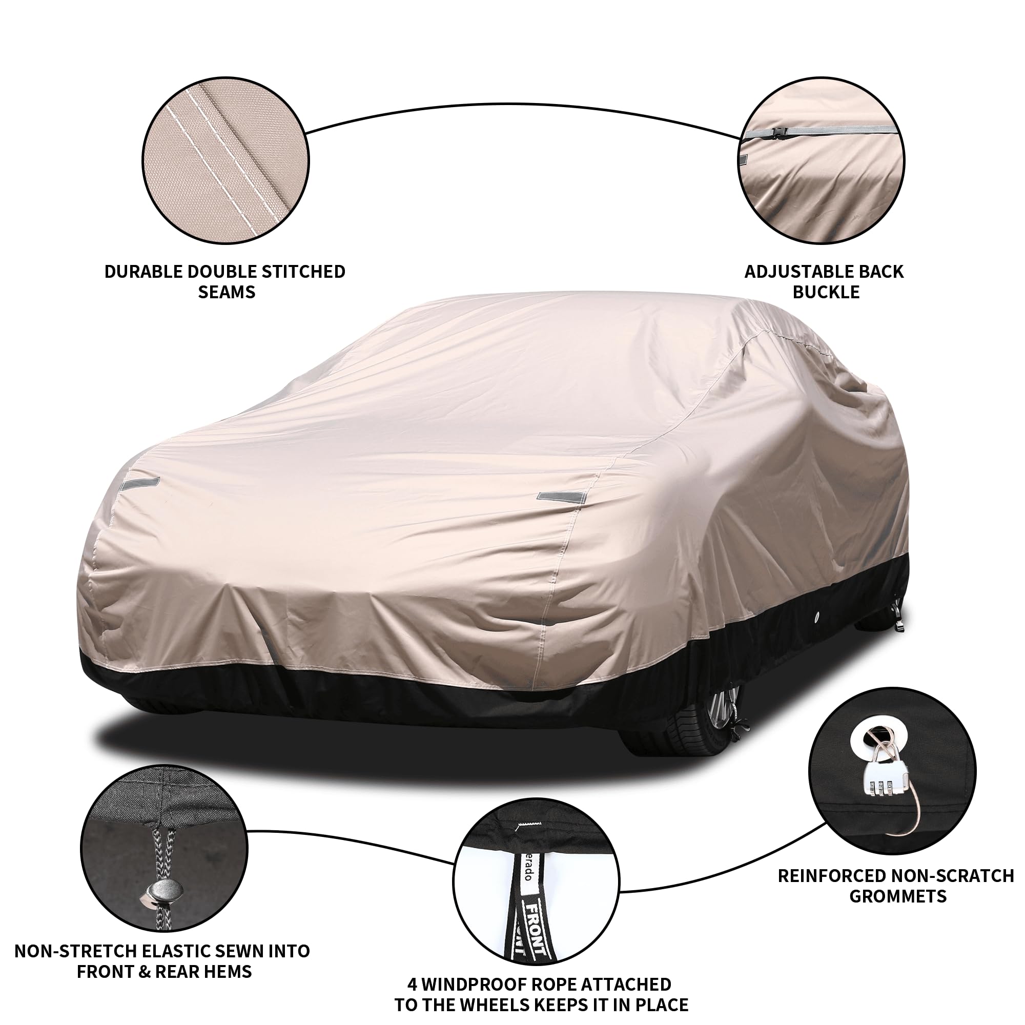 Coverado Car Cover Waterproof All Weather, Outdoor Car Cover With Locking Cable, Car Cover For Coupe Sport Car, Rain Snow Uv Pro