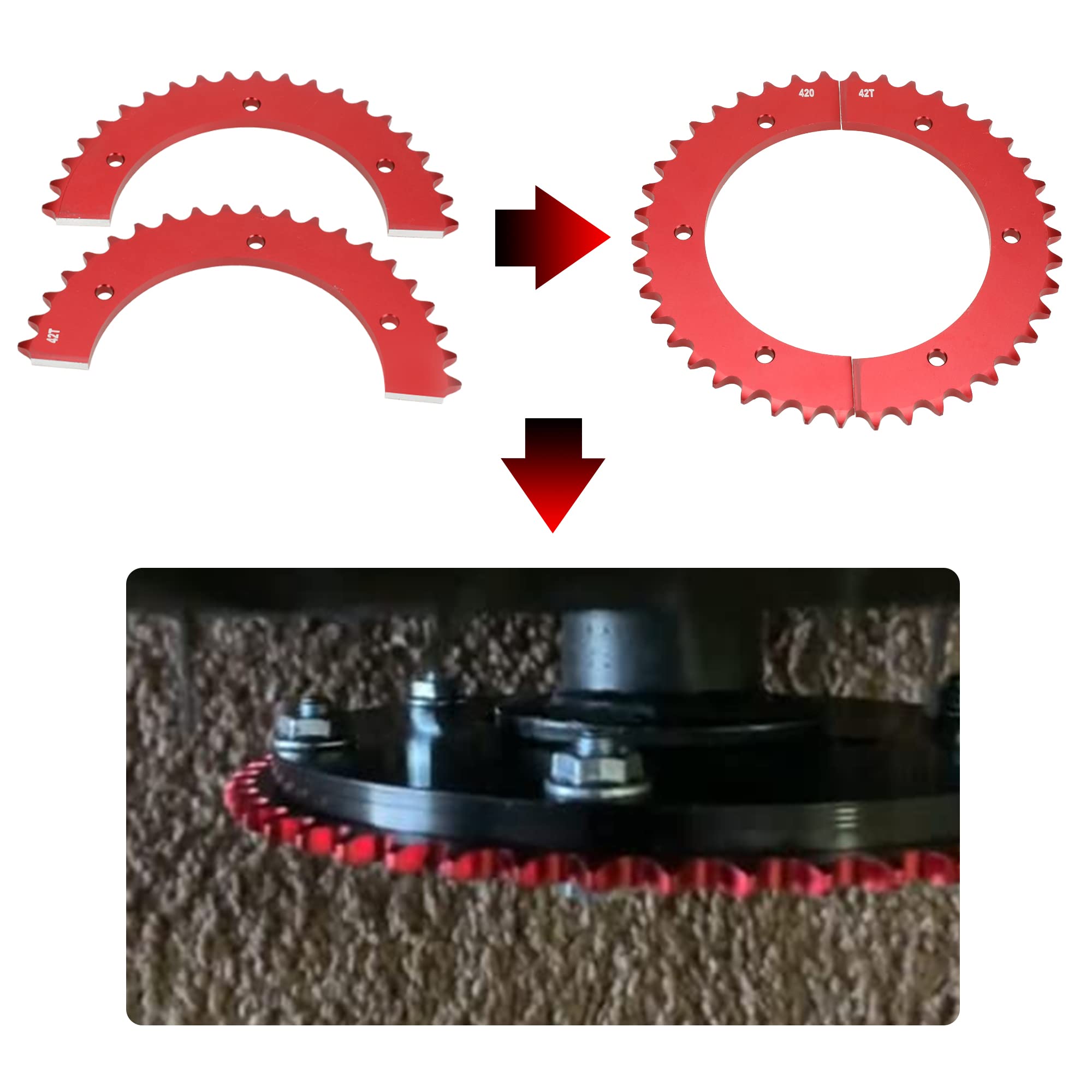 Grehua Universal Split Sprocket 420 Chain 42 Tooth Rear Drive Wheel Aluminum Sprocket For Predator 212Cc 196Cc 420Cc 389Cc 301Cc