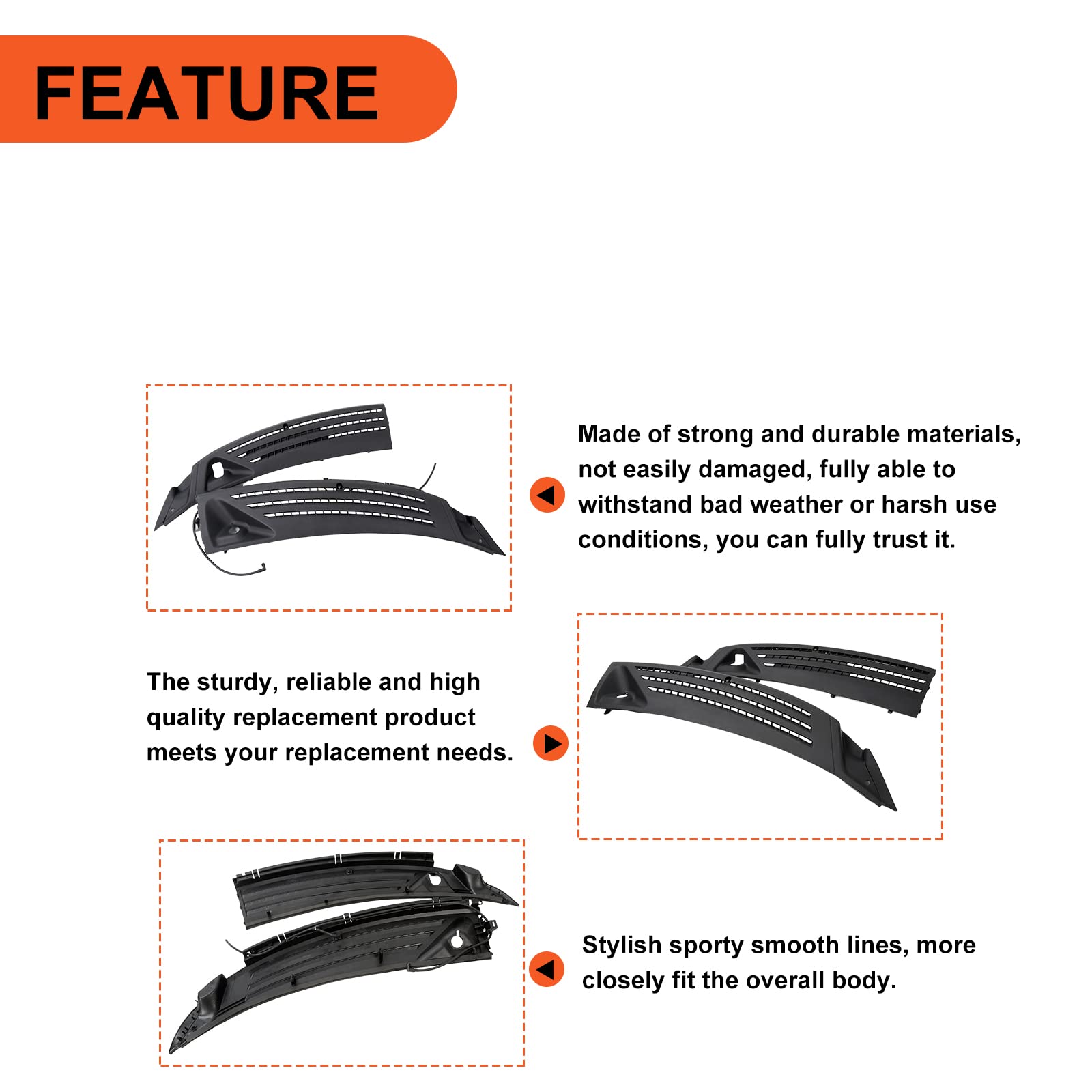 Ecotric Windshield Wiper Cowl Cover Panel Compatible With 2004-2008 Ford F150 2006-2007 Lincoln Mark Lt Outer Window Wiper Cowl Grille Replacement For 4L3Z-15022A69-Aa & 4L3Z-15022A68-Ba