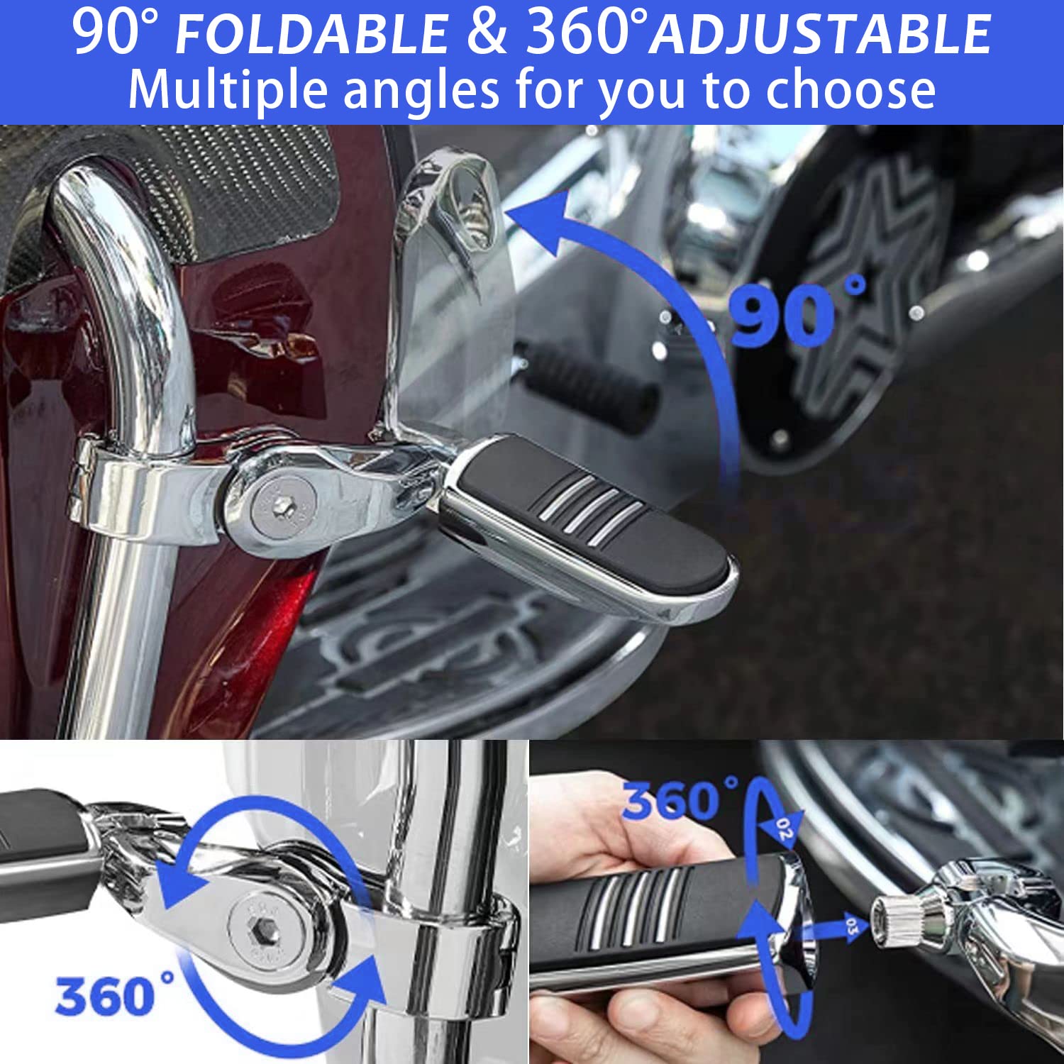 Hokuotolite Short Angled Adjustable Highway Footpegs,1.25Inch Highway Engine Guard Foot Pegs For Harley Davidson Touring Electra