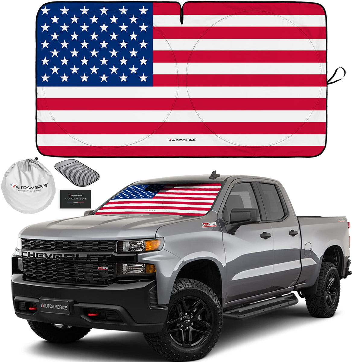 Autoamerics 1-Piece Windshield Sun Shade Original American Flag Usa Patriotic Design - Foldable Car Front Window Sunshade For Se