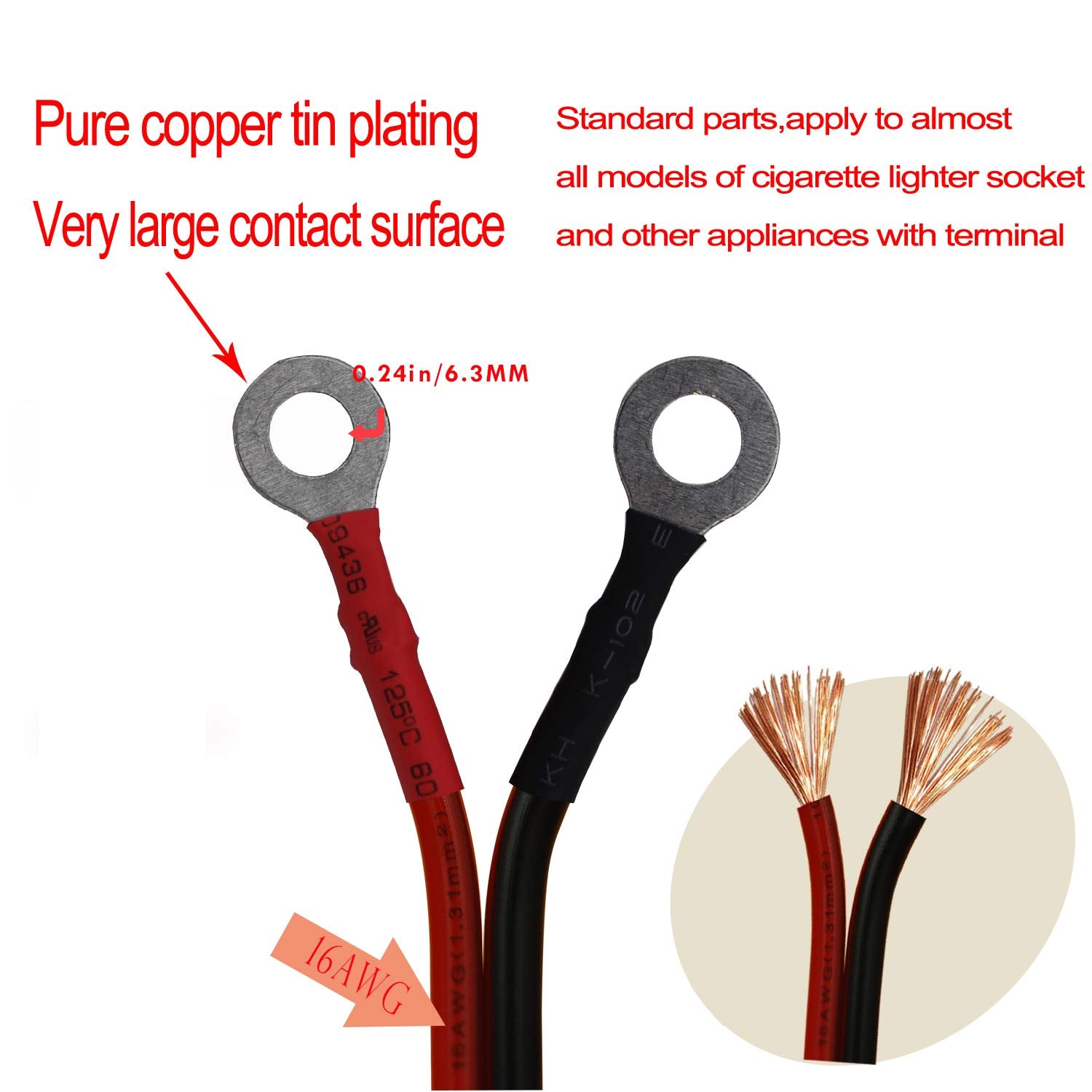 CUZEC 15A Male Plug Cigarette Lighter Adapter Power Supply Cord, 13.1ft 16 AWG for Car Inverter, Model CU10010B