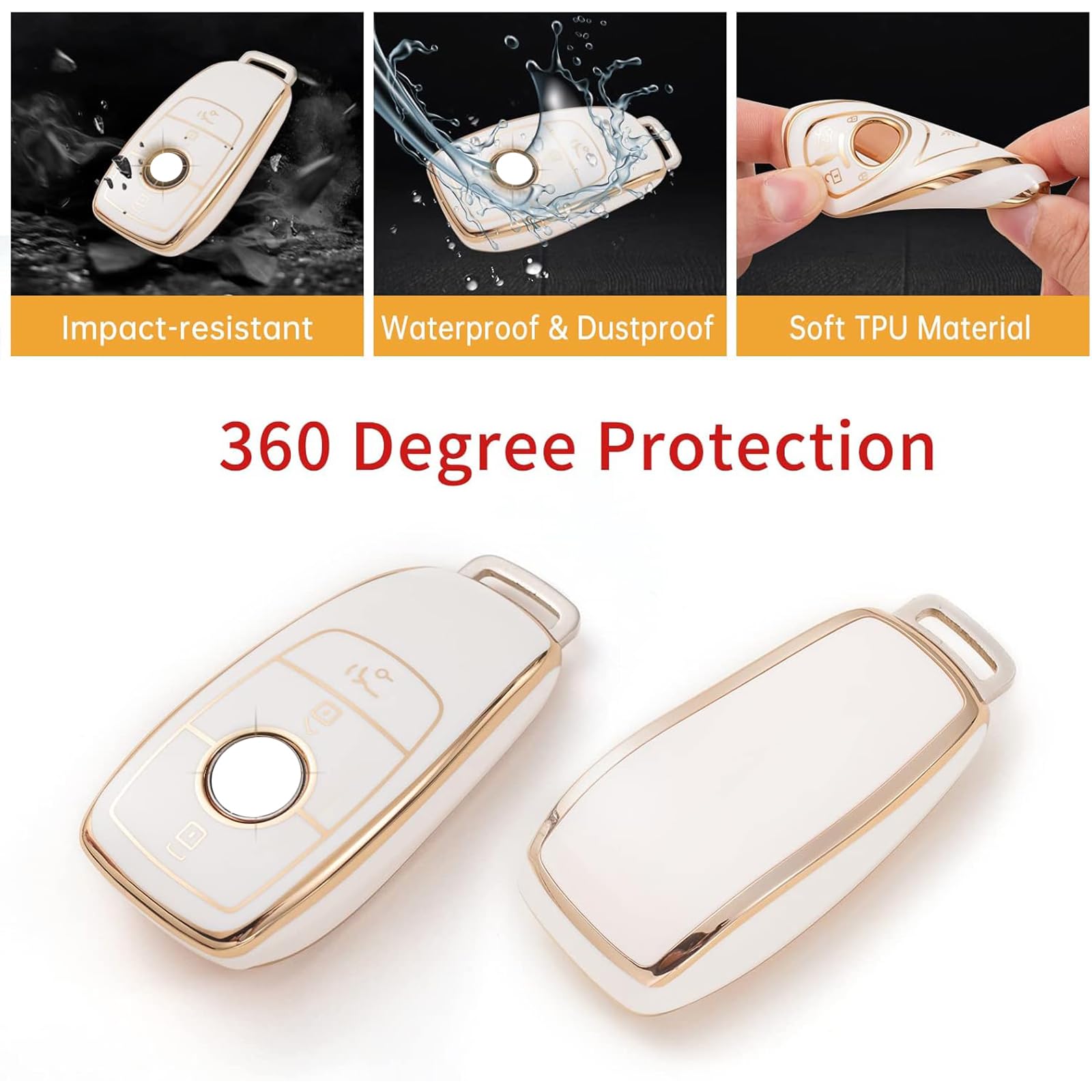 Gematay For Mercedes Benz Key Fob Cover With Keychain Lanyard, Soft Tpu Key Case Shell Compatible With 2019-2021 A-Class C-Class