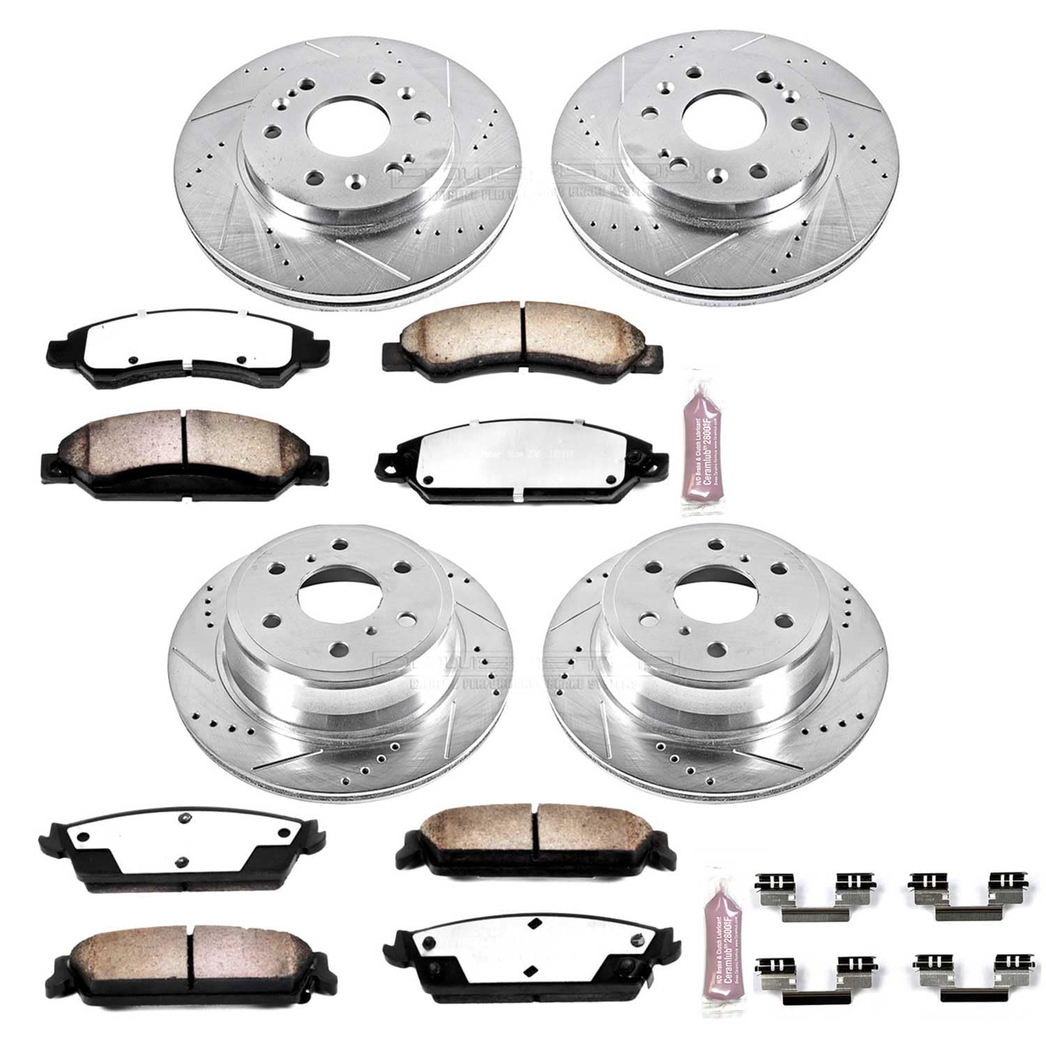 Power Stop Front and Rear Z36 Truck & Tow Carbon-Fiber Ceramic Brake Pads with Drilled and Slotted Rotors Brake Kit [Vehicle Spe