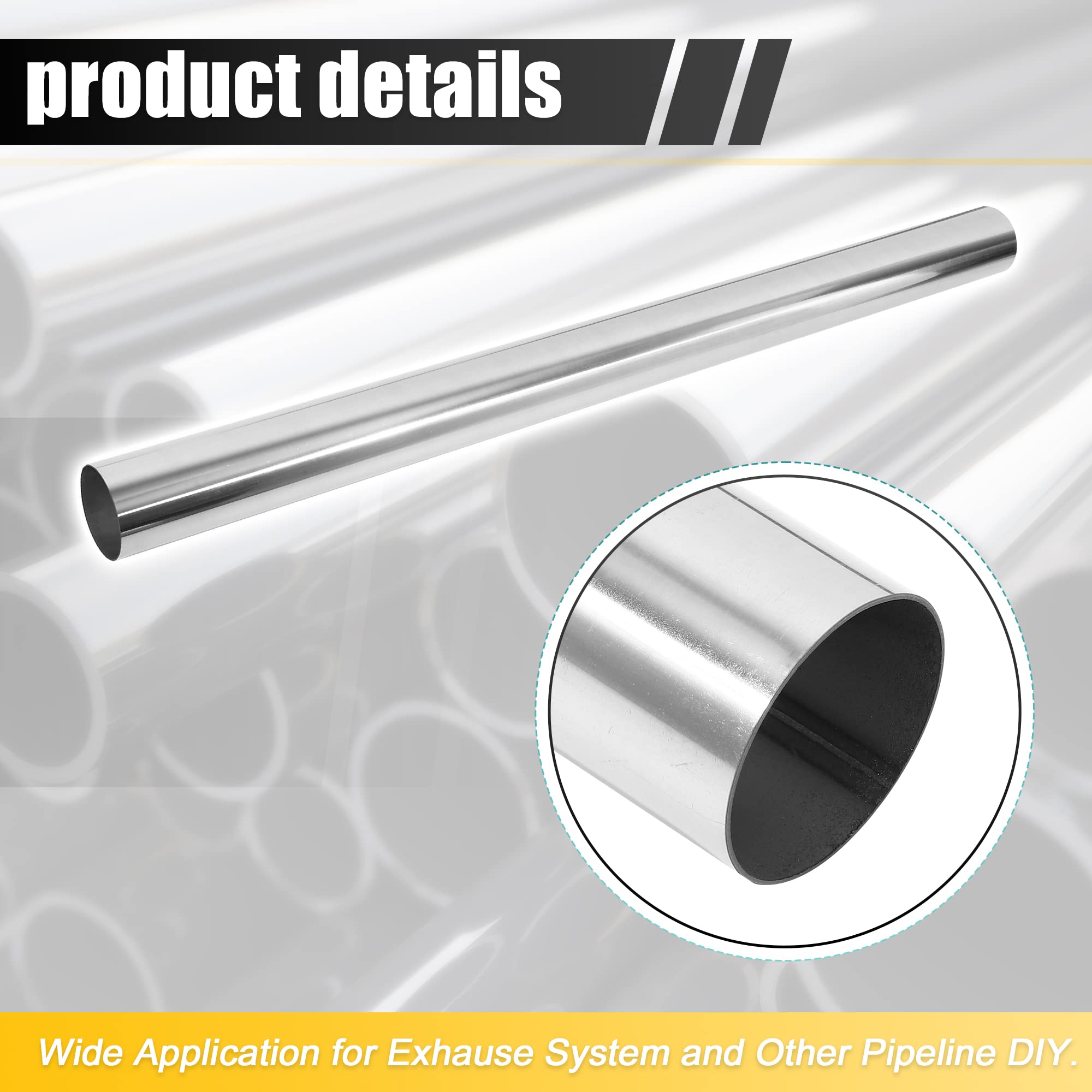 X AUTOHAUX Straight 3'' OD 40'' Length DIY Custom Mandrel Exhaust Pipe 3 Inch Tube Pipe T304 Stainless Steel Universal Fit