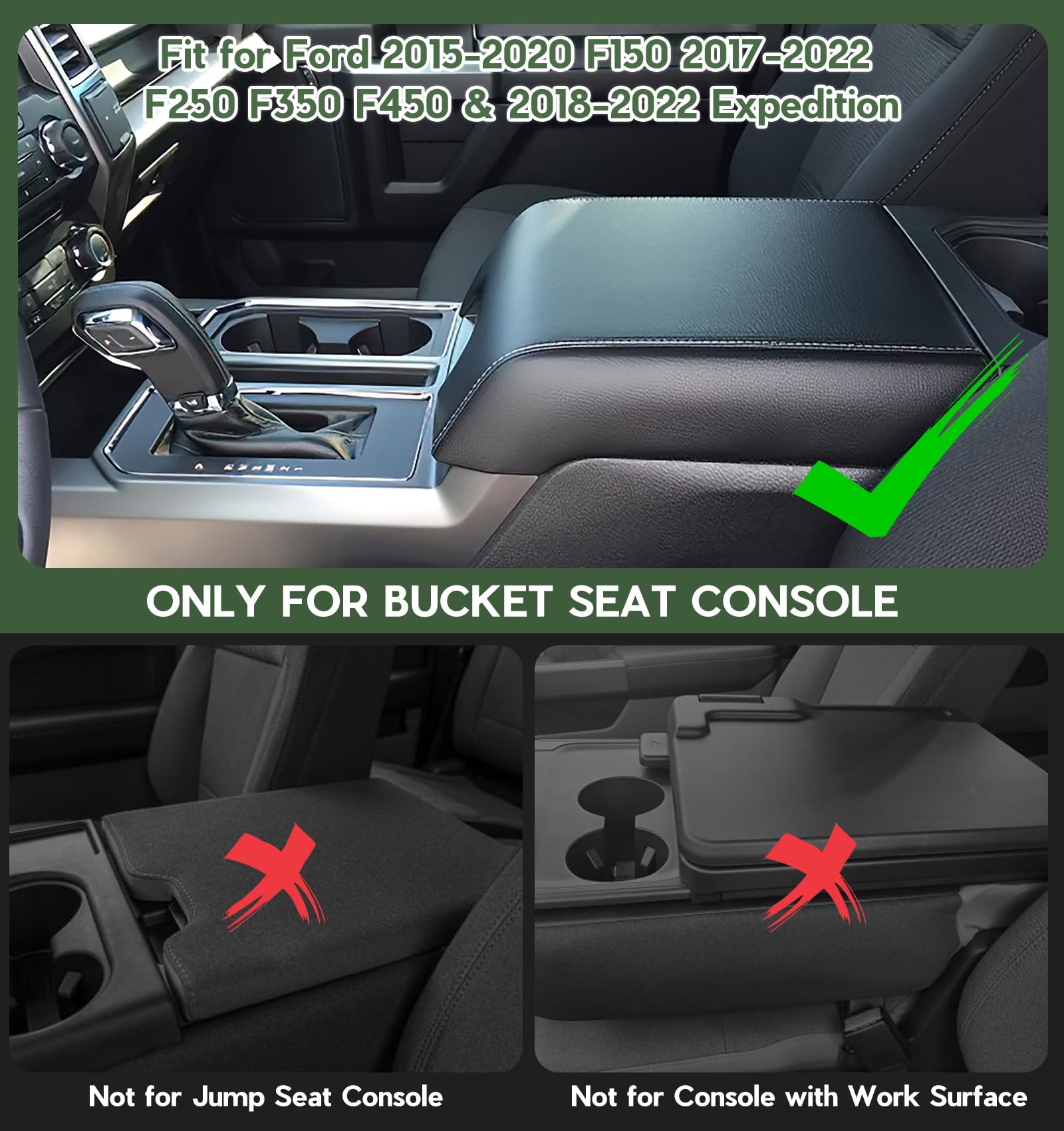 Sinvanho Center Console Cover Compatible With Ford F150 2015-2020, F250 F350 F450 2017-2022, Expedition 2018-2024, Pu Leather Ar