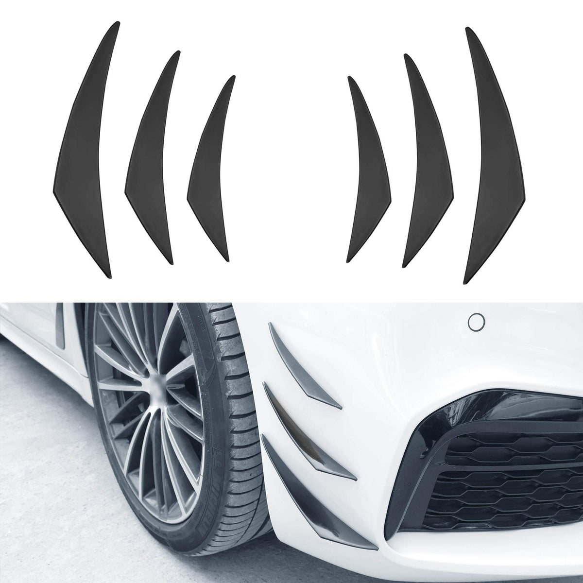 TOMALL 6Pcs Universal Car Front Bumper Lip Splitter Black Exterior Soft Rubber Fins Spoiler Canards Kit for Car Body Auto Anti-C