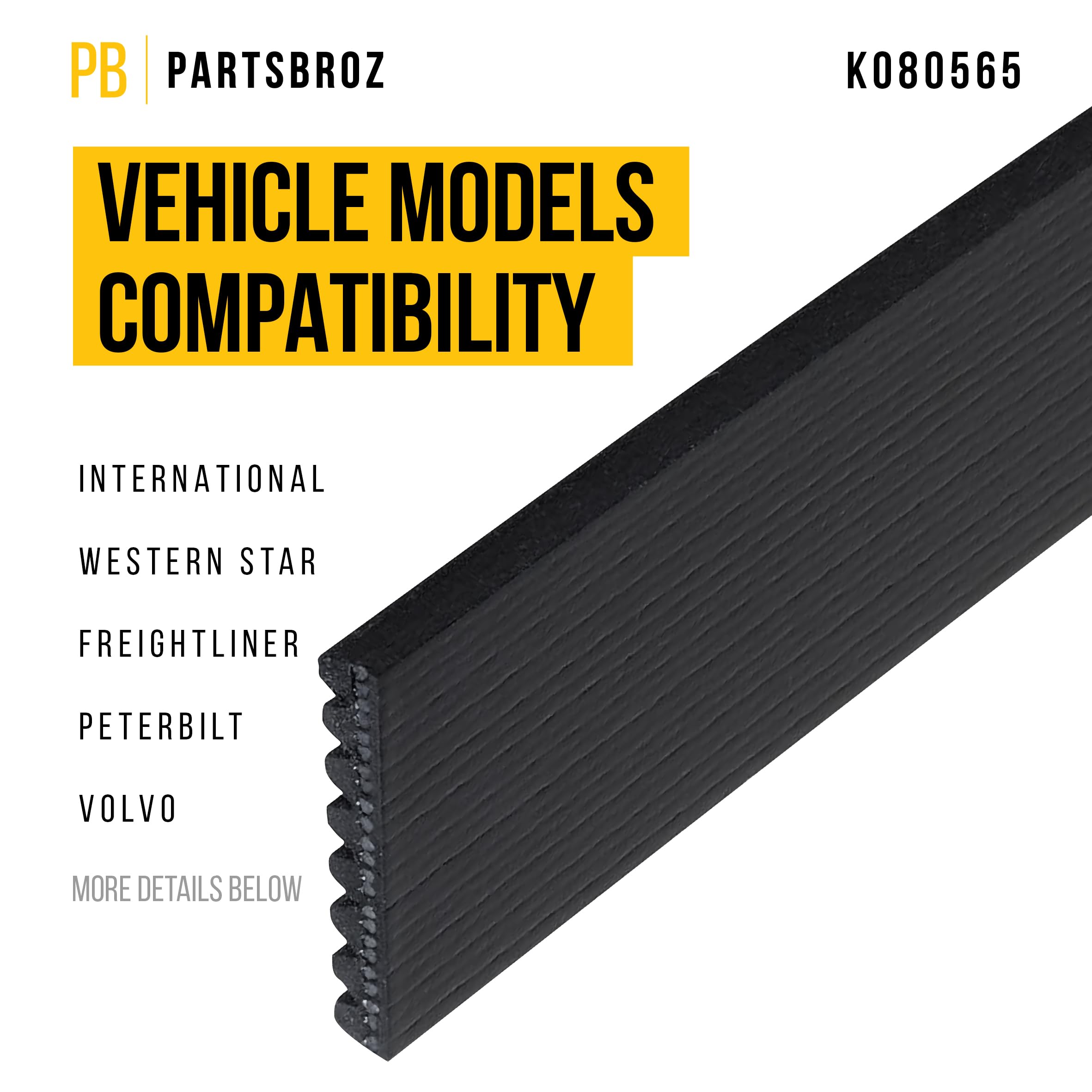 Partsbroz K080565 Micro-V Serpentine Drive Belt - Compatible With Gates Dayco Bando Acdelco Goodyear Continental - Replaces K080