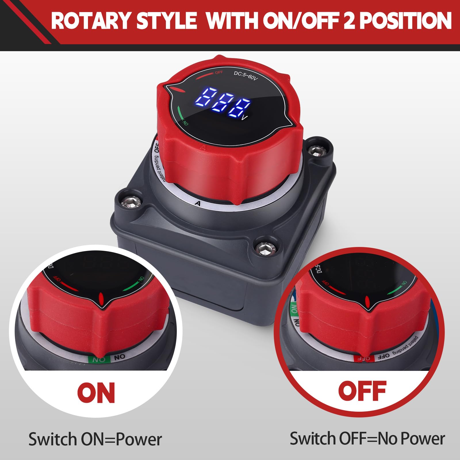Awblin Upgrade Battery Disconnect Switch With Voltmeter, Dc 5-60V Master Isolator Cut/Shut Off Switch For Marine Boat Car Truck