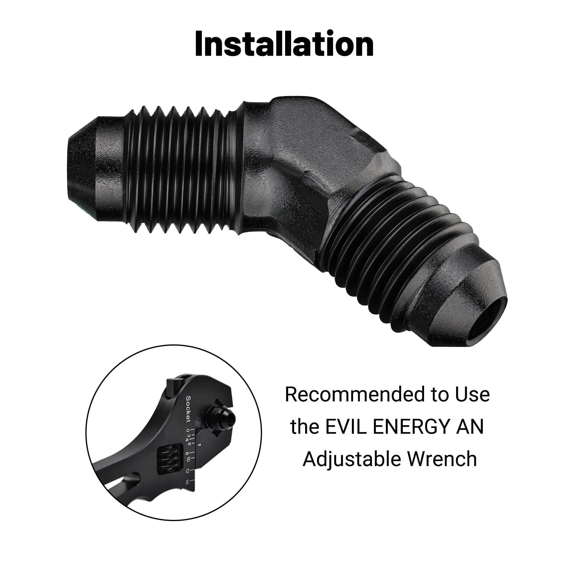 EVIL ENERGY 4AN Male to Male Flare 45 Degree Union Coupler Fitting Coupling Aluminum Black