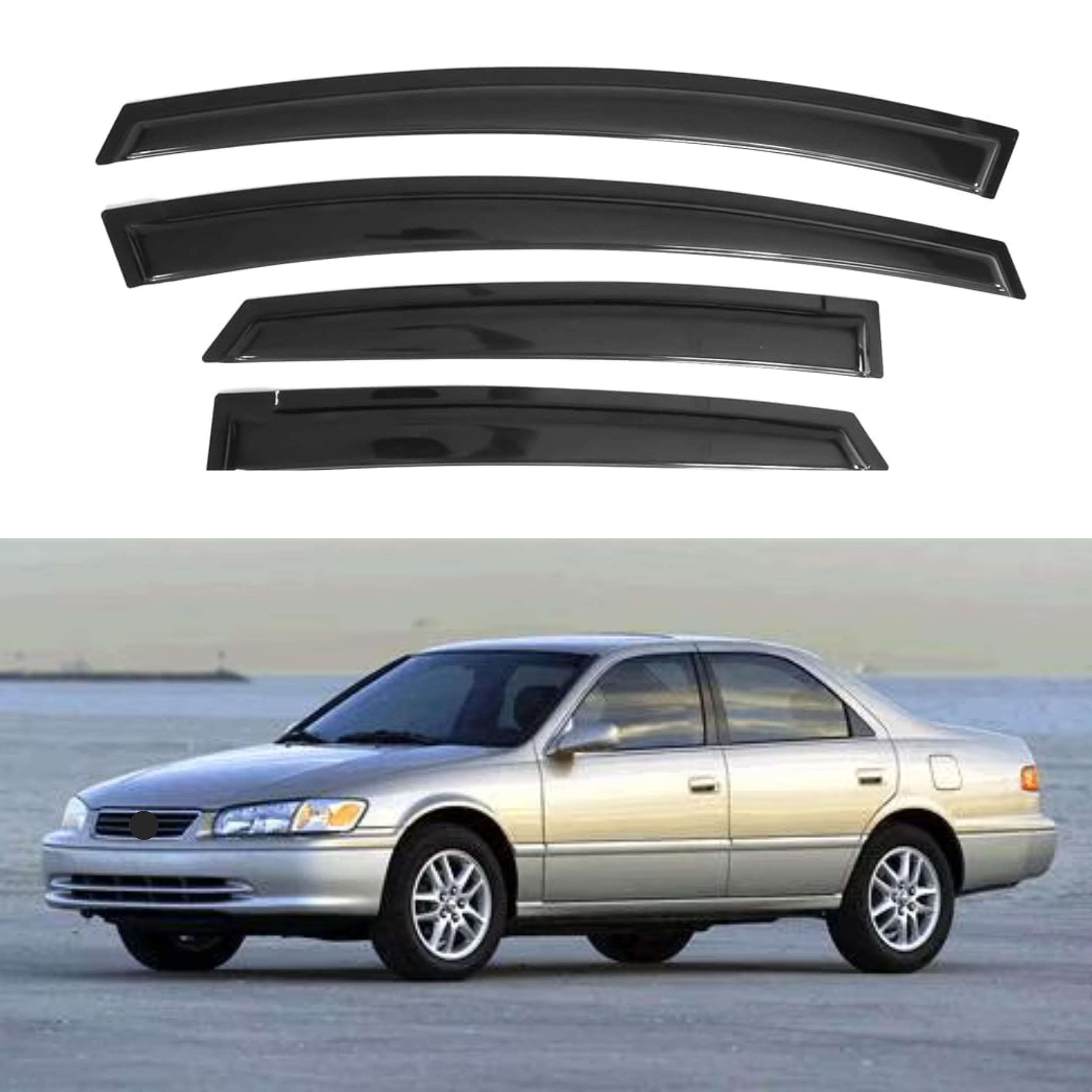 Ig Window Visor For Toyota Camry 1997-2001, Rain Guard Tape-On Extra Durable Sun Wind Side Vent Window Deflector Mugen Style, 19
