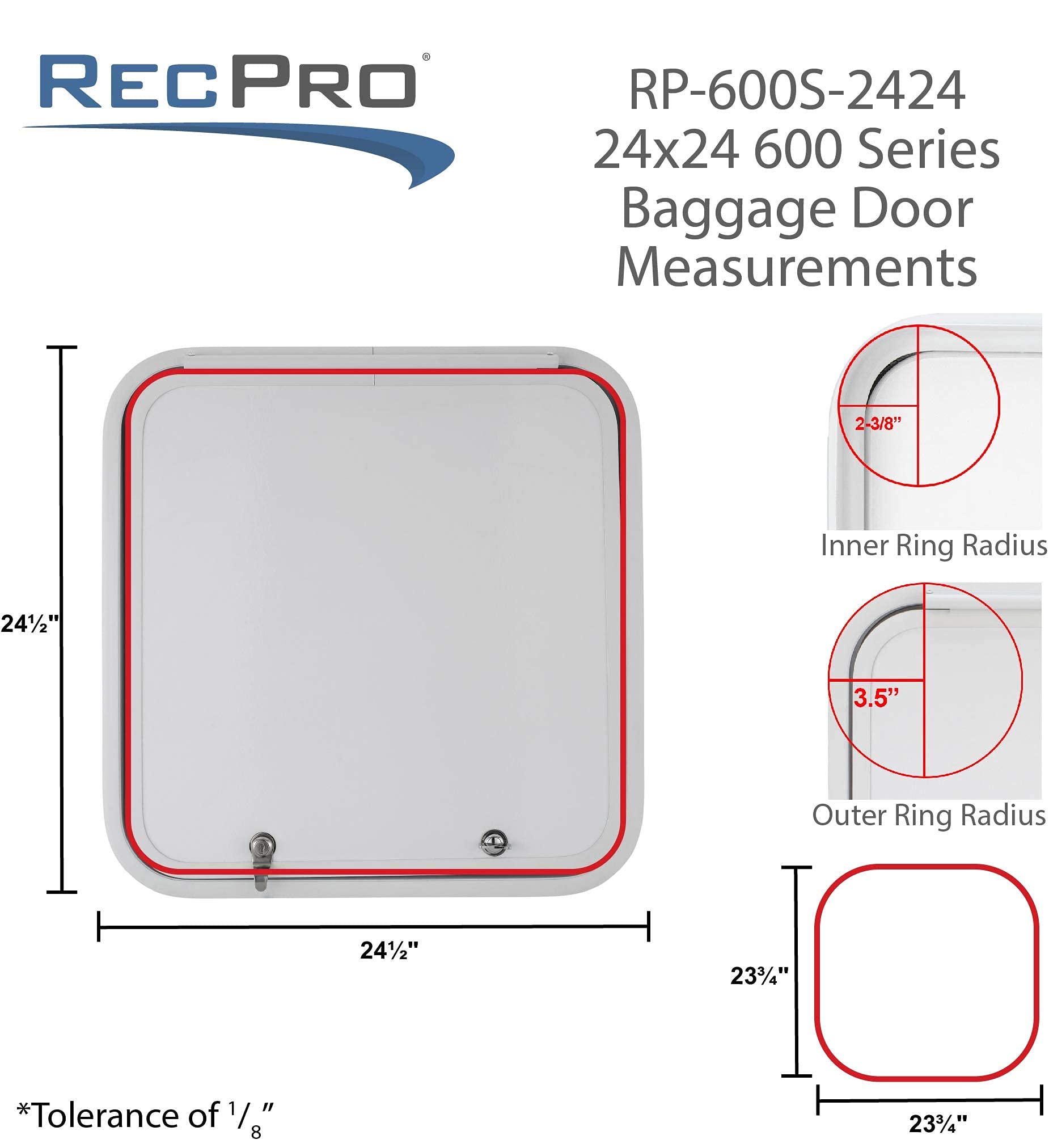 RecPro RV Baggage Door | Rounded Corners | Camper | Compartment Door | Black Fiberglass (24 W x 24 H) | Made in America