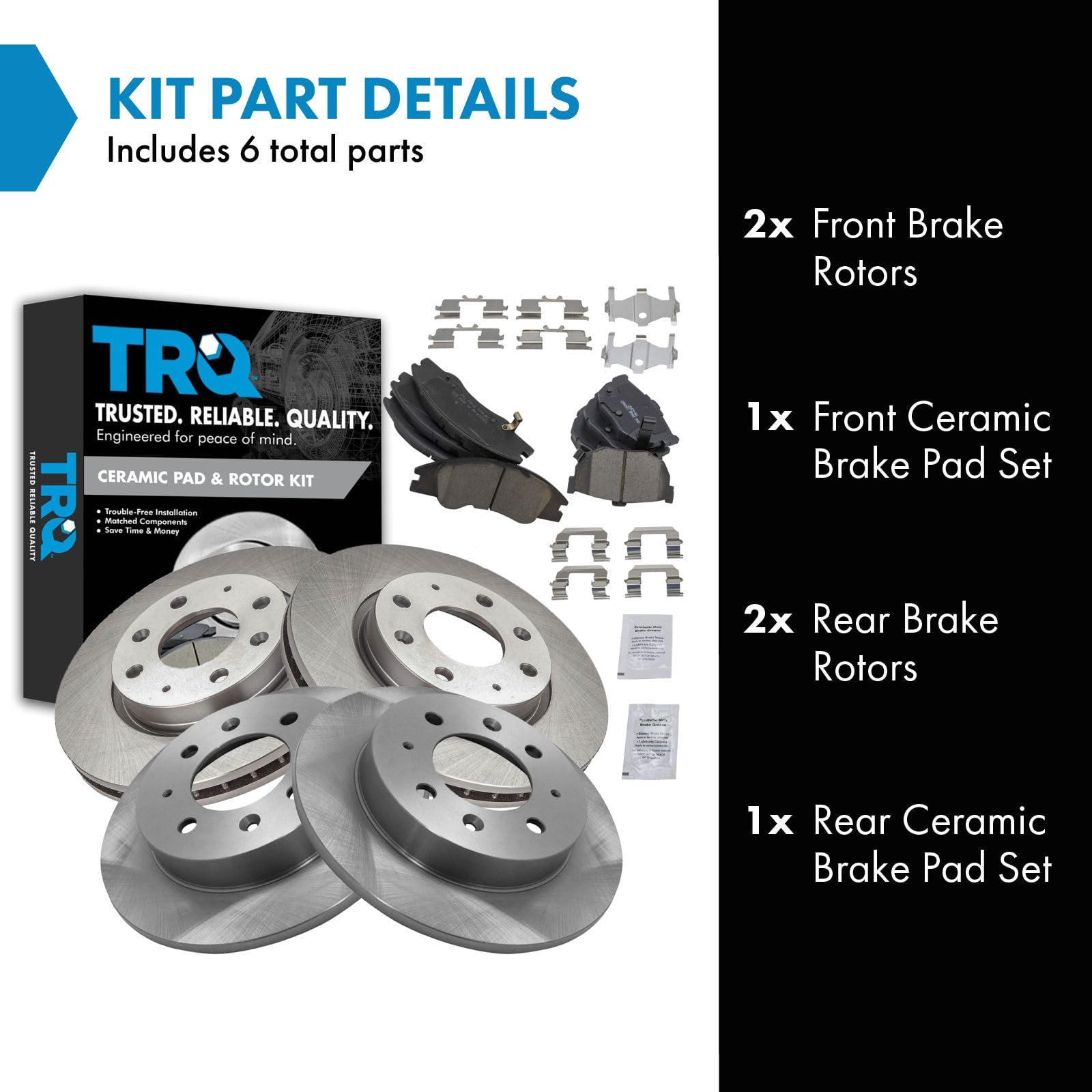 Trq Front And Rear Brake Pad & Rotor Kit Brake Pads Brake Rotor Ceramic Compatible With 2004-2009 Kia Spectra 2005-2009 Spectra5