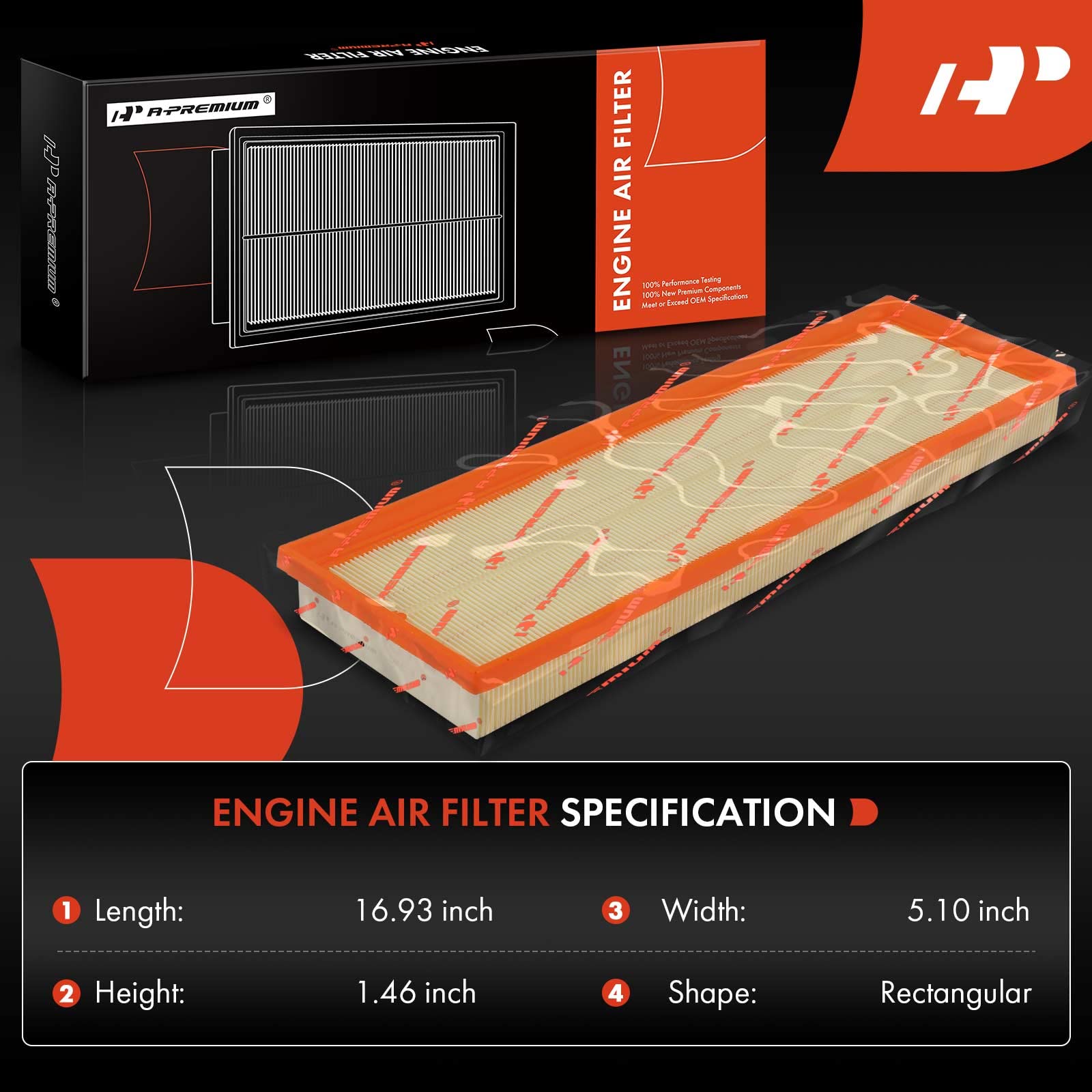 A-Premium Engine Air Filter Compatible With Volkswagen Beetle, Golf, Jetta, Passat, Rabbit, 2005-2015, L5 2.5L, Flexible Panel,